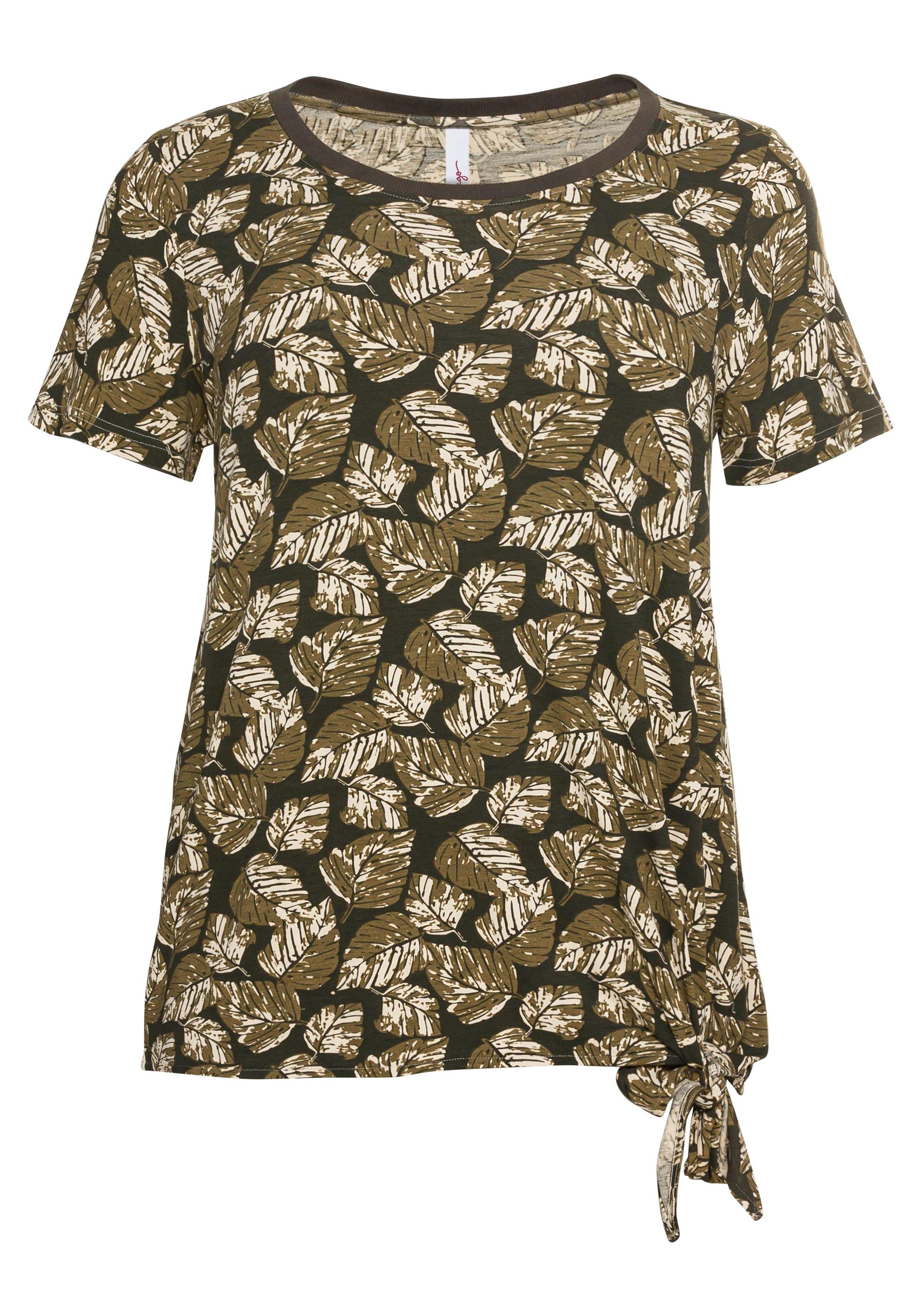 Shirt in Jacquard-Optik, mit Bindeband - dunkelkhaki | sheego