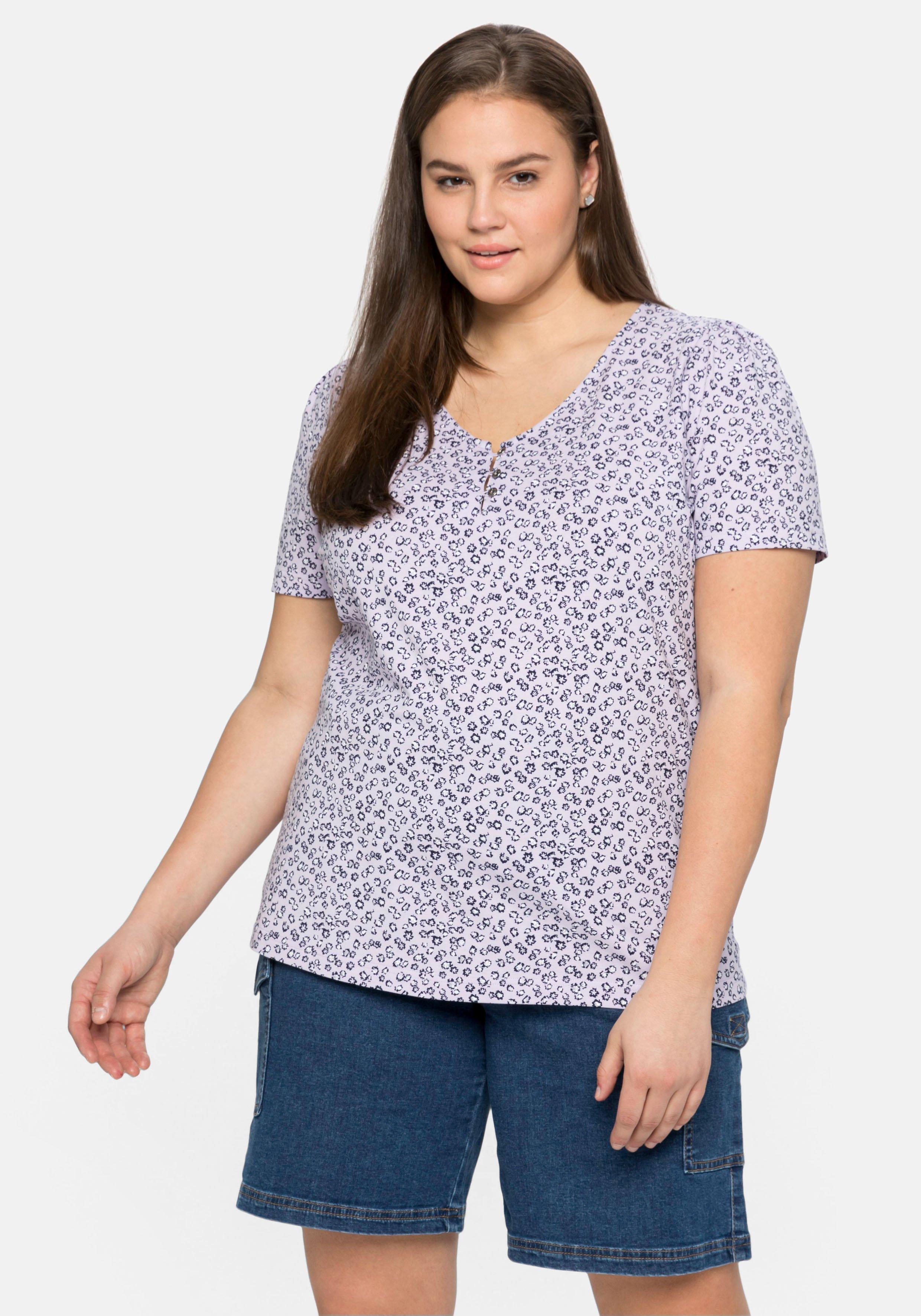 Shirt mit zartem Alloverdruck, leicht elastisch - lavendel | sheego