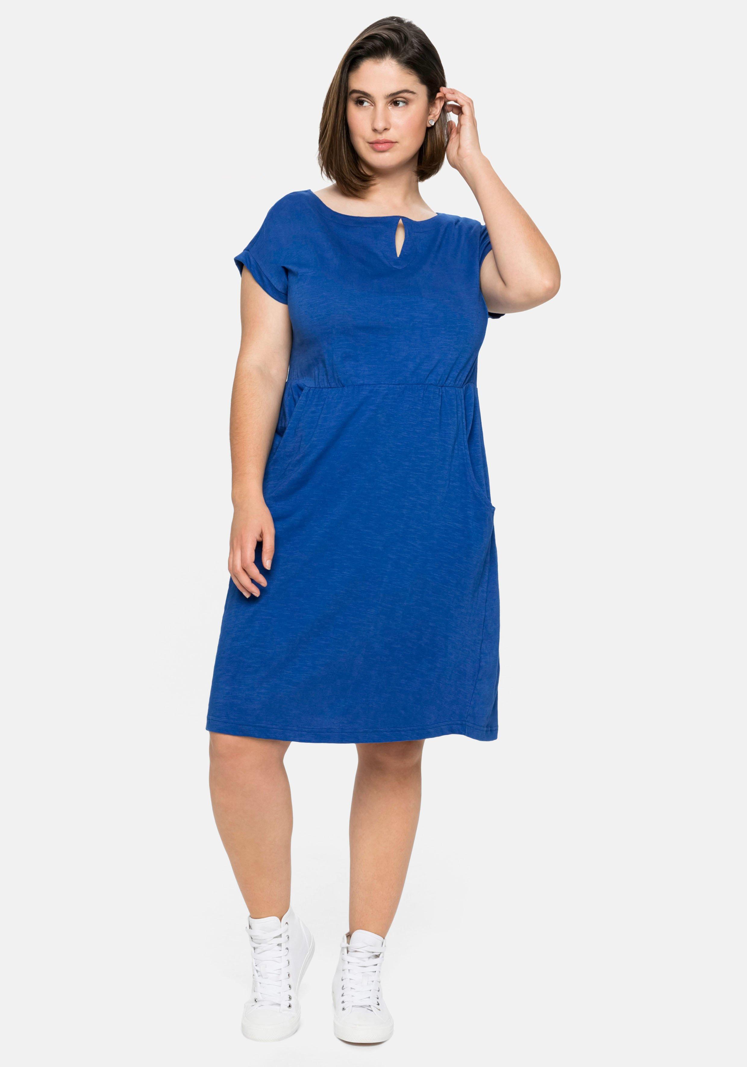 Jerseykleid mit weitem Ausschnitt und Taschen - royalblau | sheego