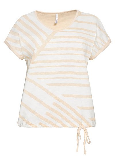 Shirt mit Streifenprint vorn und Tunnelzug - natur | sheego | V-Shirts
