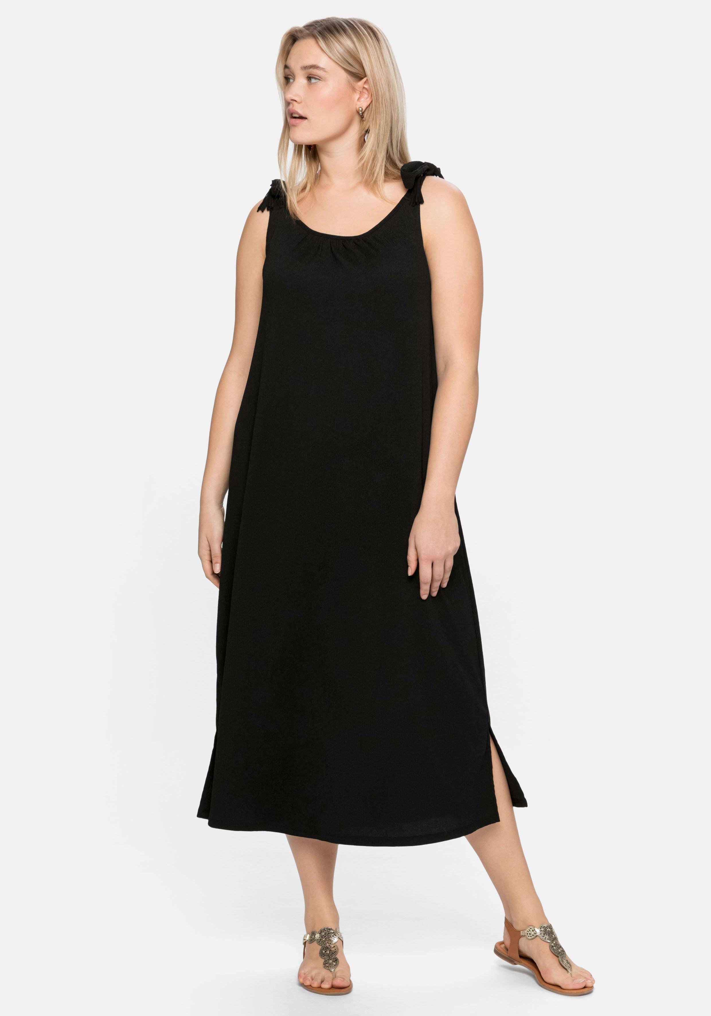 Midi-Jerseykleid in | sheego verspielten - A-Linie, schwarz mit Details