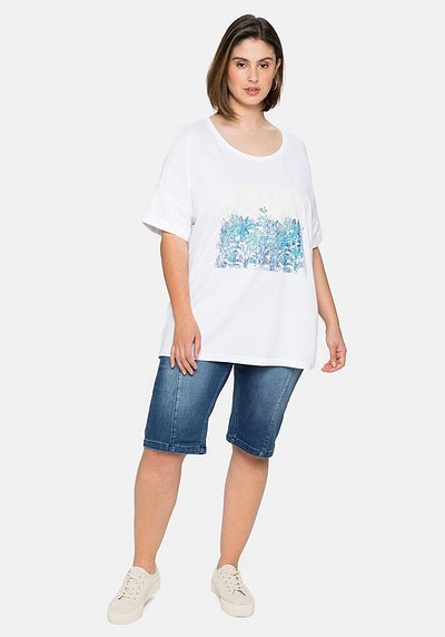 T-Shirt mit Frontdruck und Ärmelaufschlag - blassaqua | sheego
