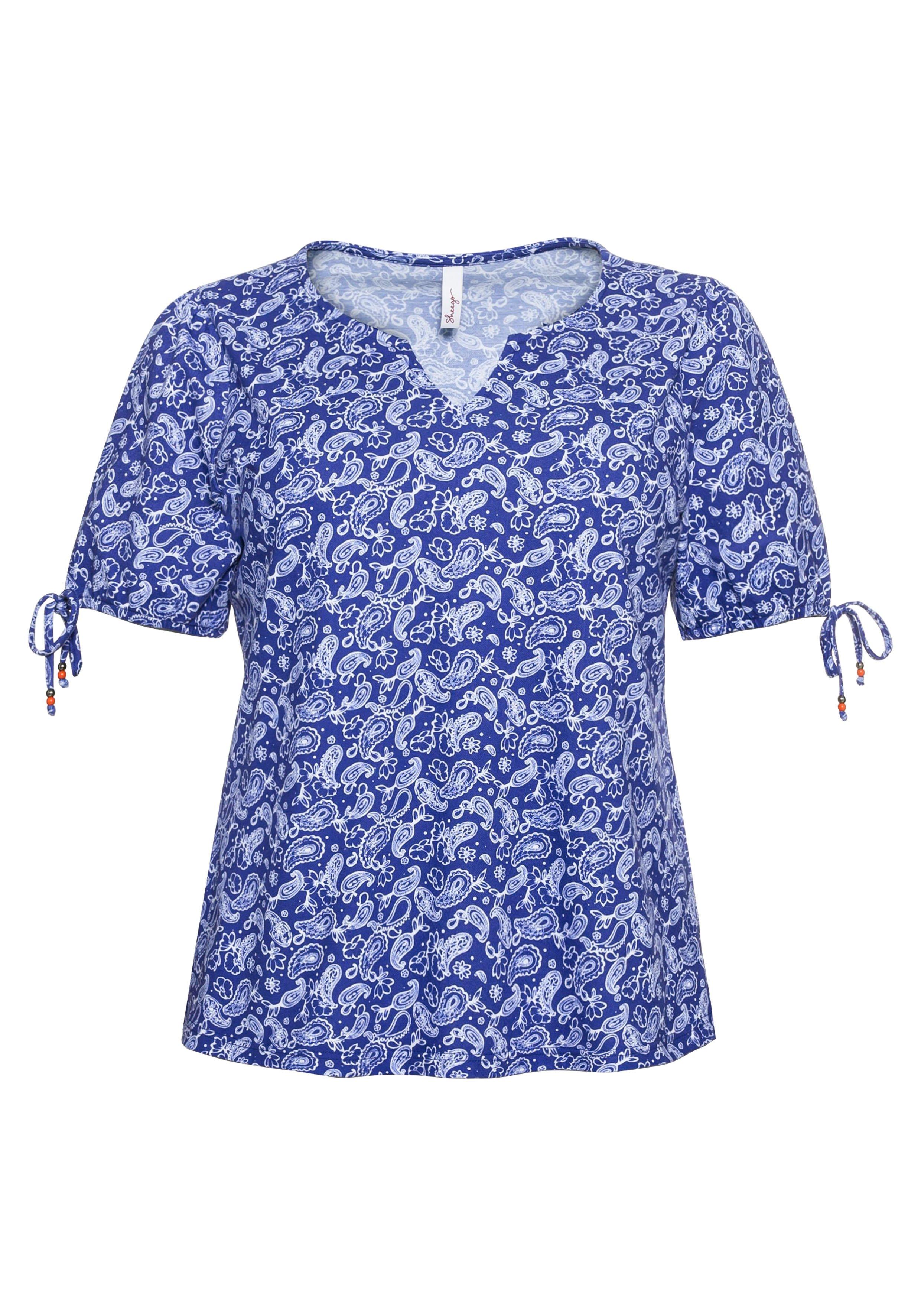sheego royalblau Shirt mit - und Bindeband Arm | am Paisleydruck