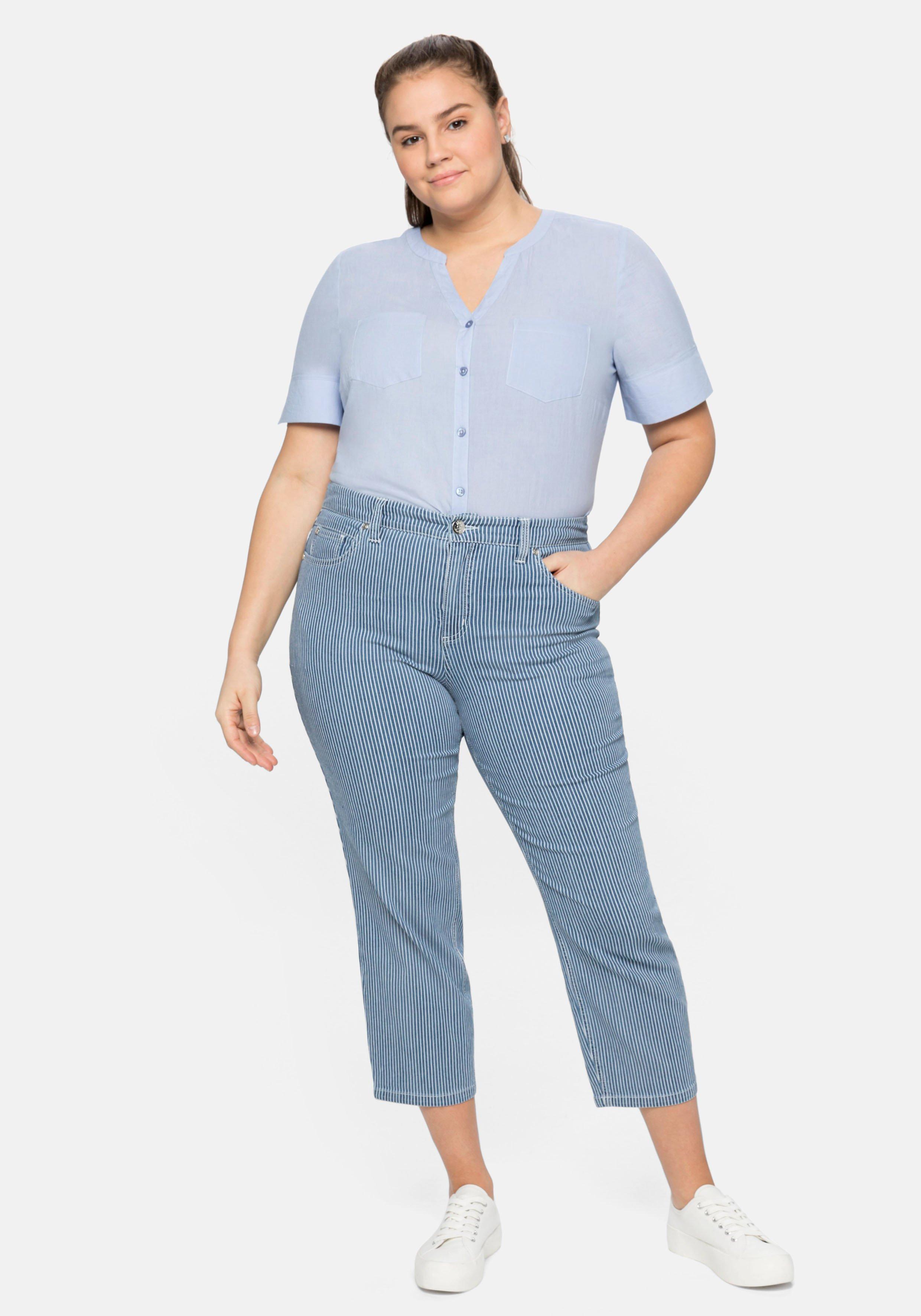 7/8-Jeans mit Allover-Streifen, in | sheego - Denim blue 5-Pocket-Form