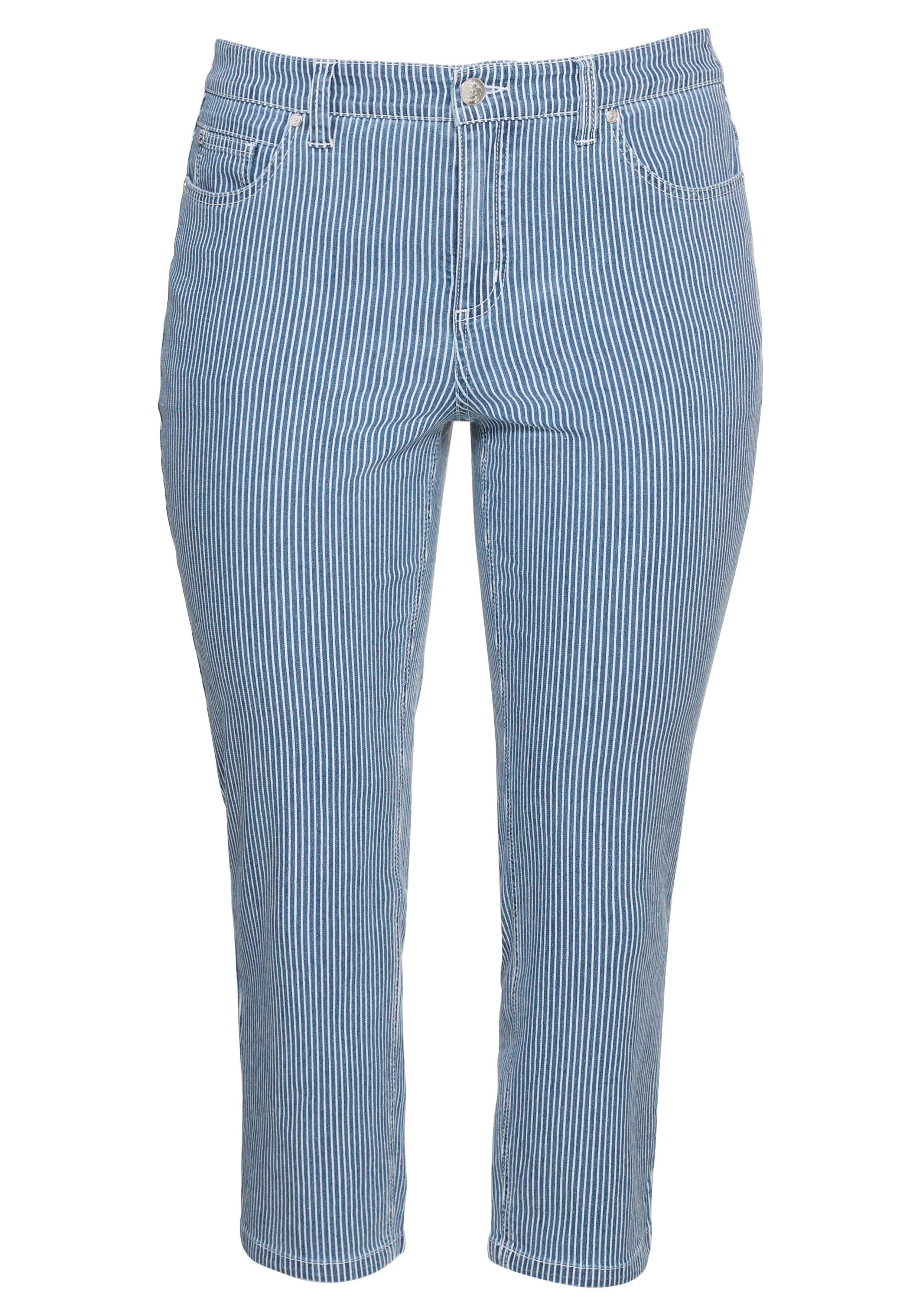 | sheego Denim in 5-Pocket-Form - mit Allover-Streifen, 7/8-Jeans blue