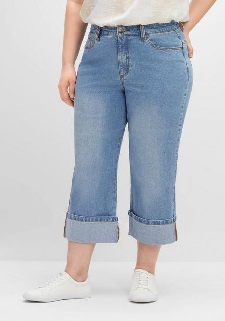 Dad-Jeans mit weitem Bein in 3/4-Länge - blue used Denim - 40