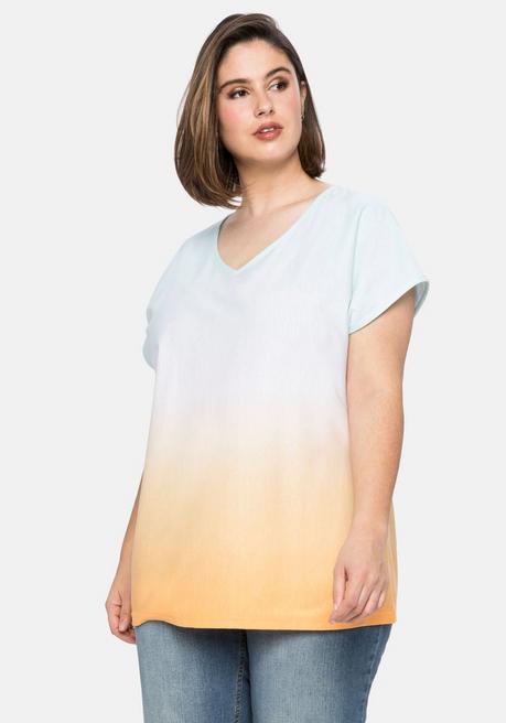 Shirt in Batik-Optik und mit V-Ausschnitt - weiß bedruckt - 40/42