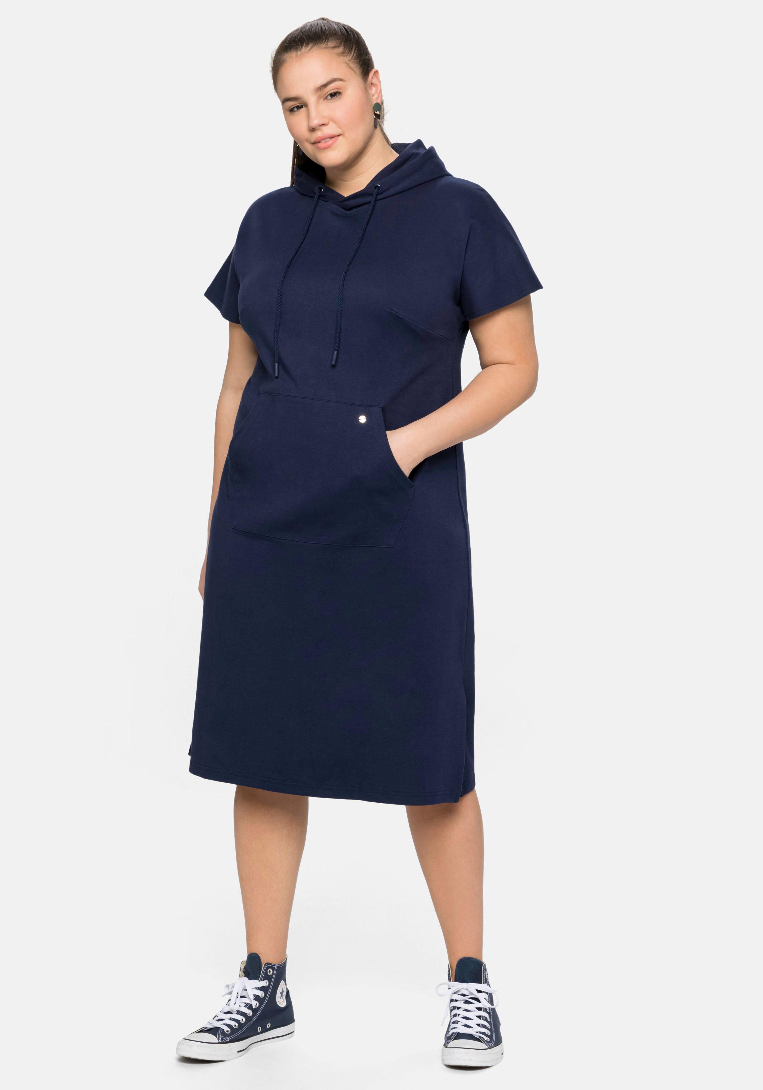 sheego Shirtkleid mit Kapuze und Kängurutasche - marine sheego