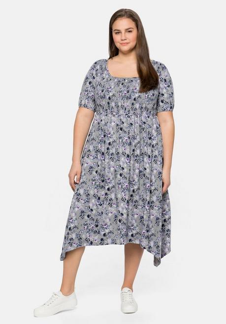 Jerseykleid mit Blumendruck und Karree-Ausschnitt - grau bedruckt - 40