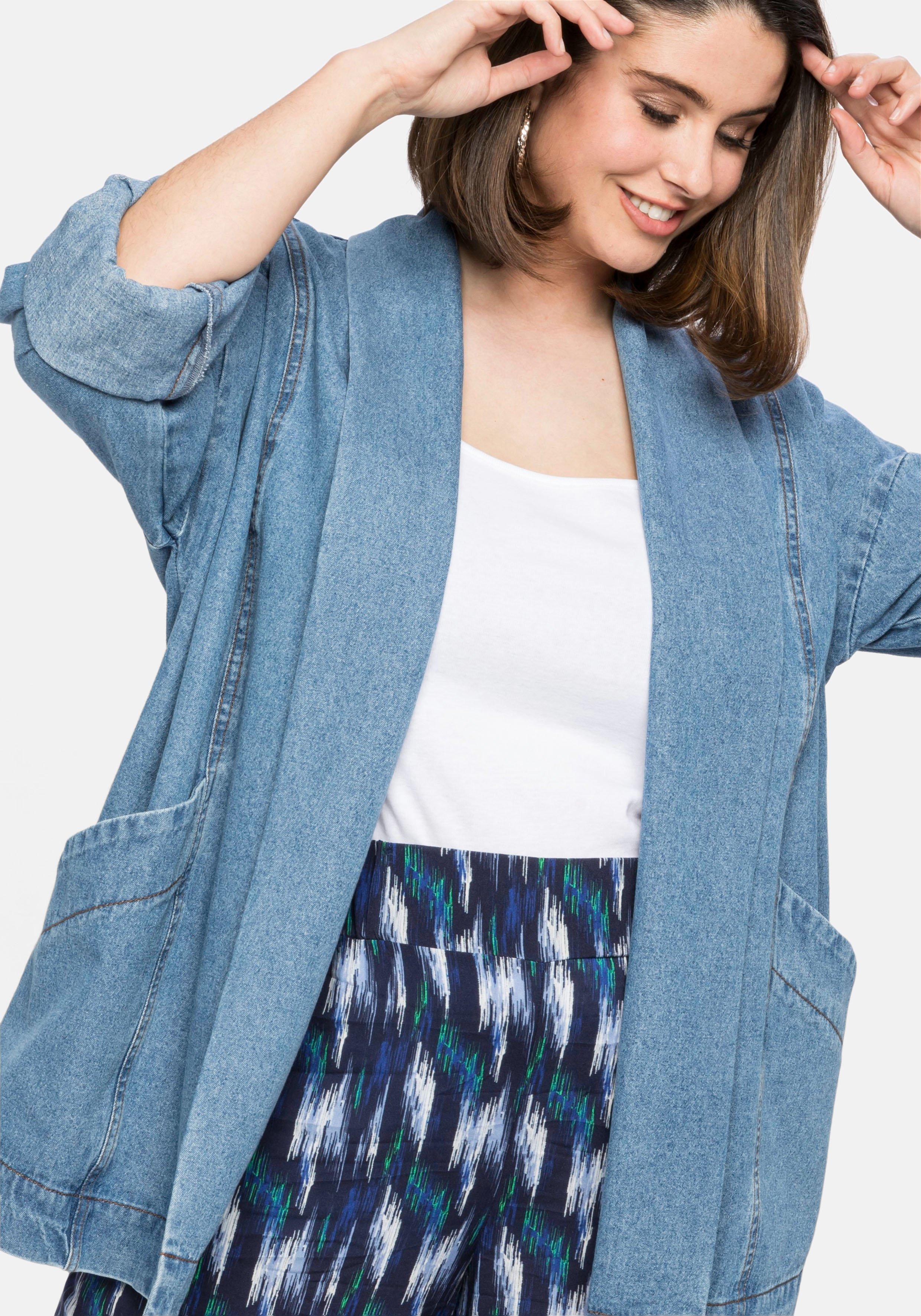 Jeansjacke mit Schalkragen, Denim in | Kimono-Form sheego blue 