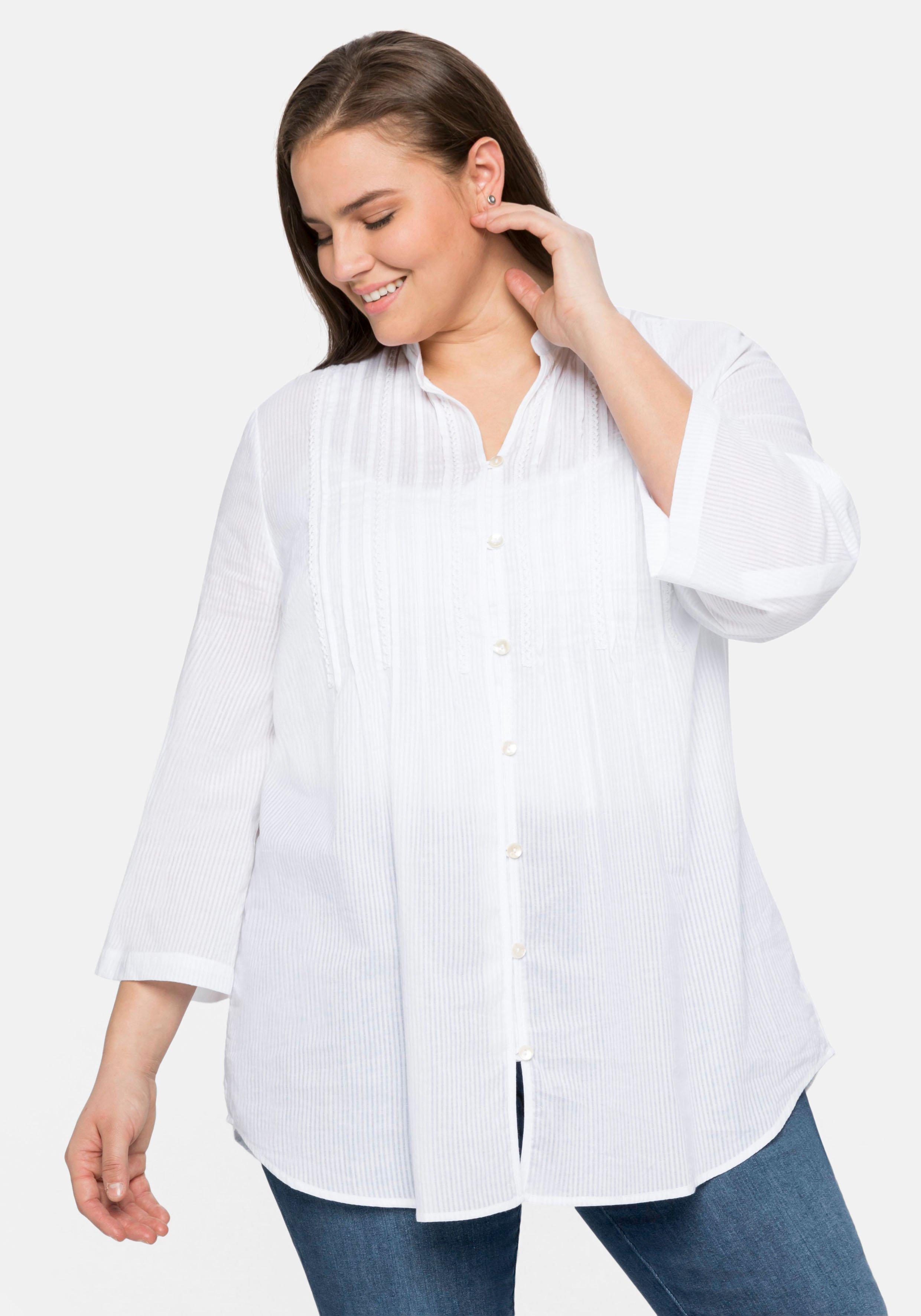 sheego by Joe Browns Longbluse mit eingewebten Streifen - weiß sheego