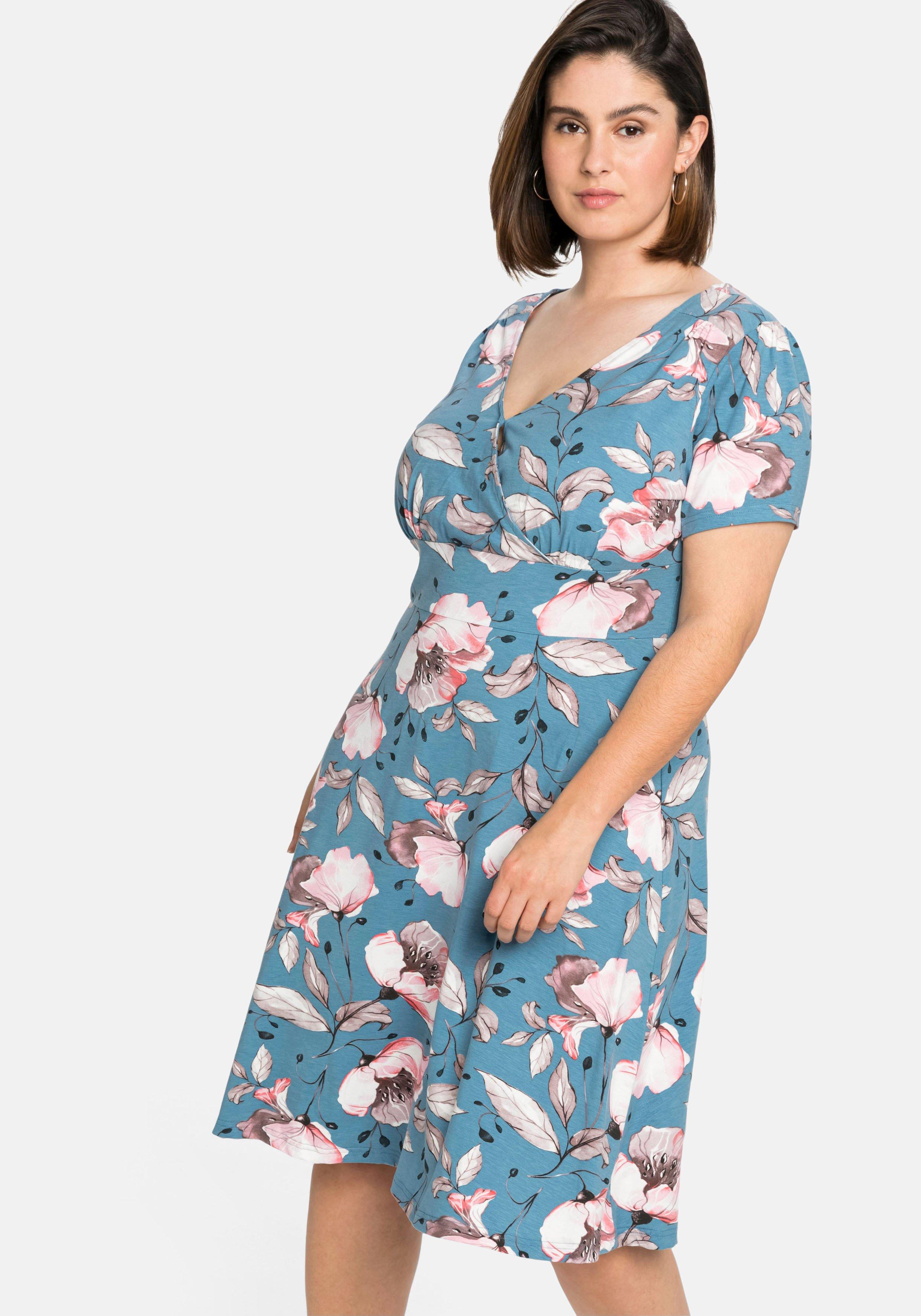 sheego by Joe Browns Jerseykleid in Wickeloptik, mit Blumenprint - blau bedruckt sheego