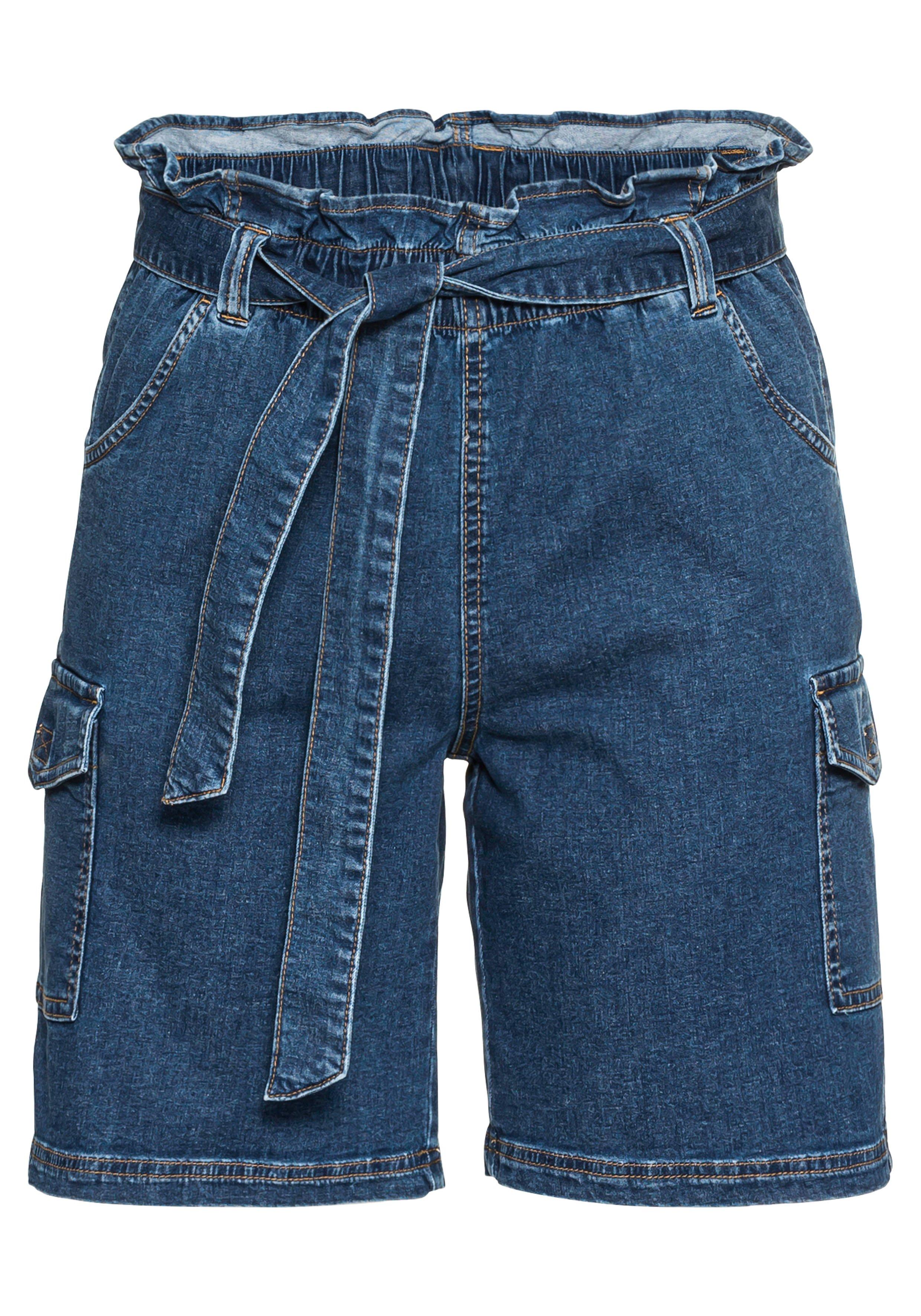 | Jeans-Shorts Denim blue used mit Paperbagbund und Cargotaschen - sheego