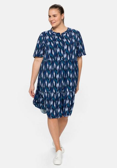 Kleid mit Alloverprint, in Stufen-Optik - marine bedruckt - 40