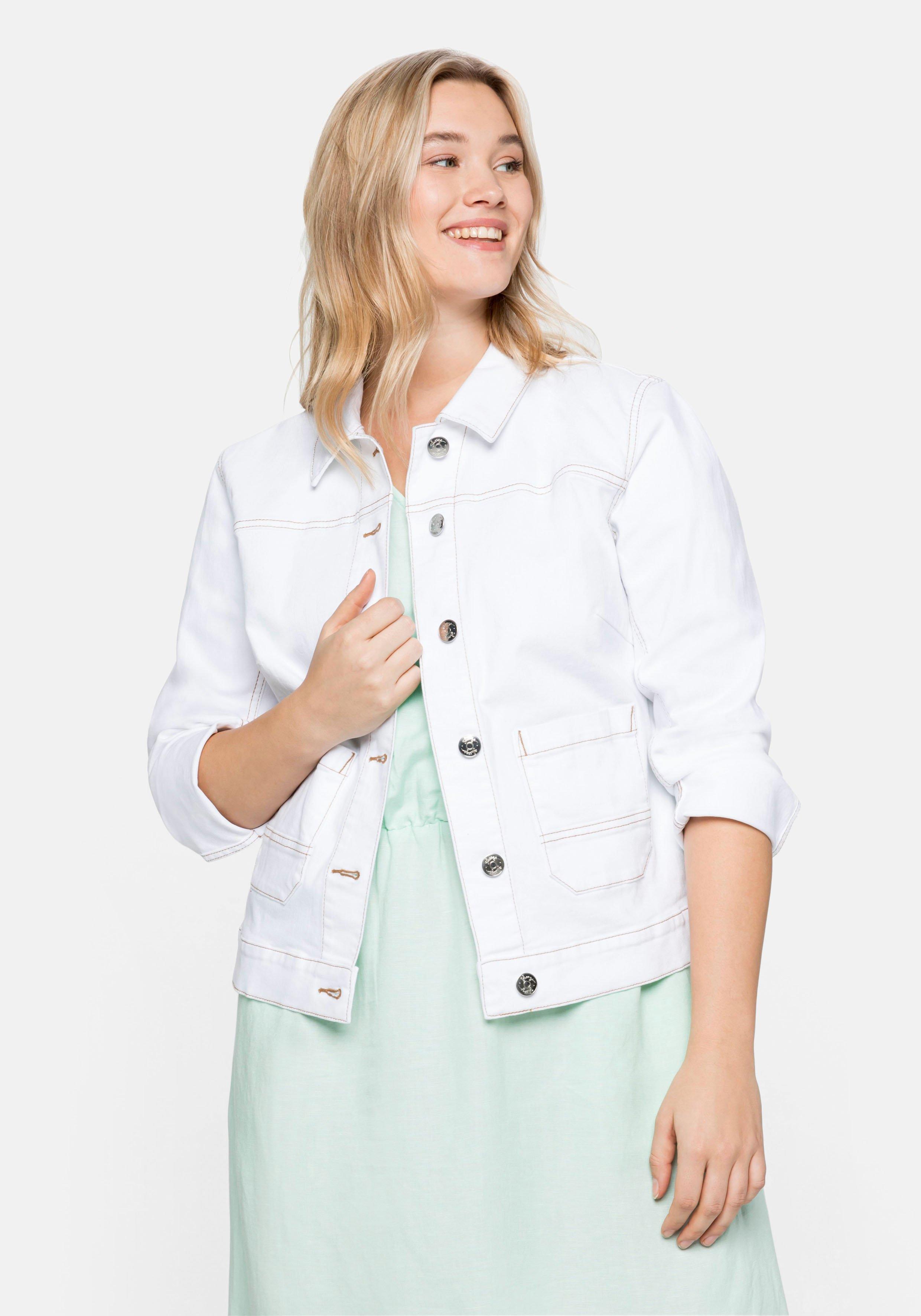 sheego Jeansjacke mit Kontrastnähten, in verkürzter Form - white Denim sheego