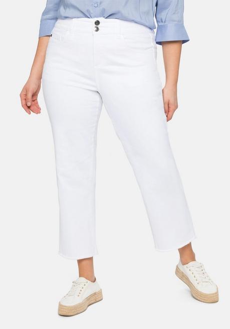 High-Waist-Jeans in Ankle-Länge, mit offenem Saum - white Denim - 40