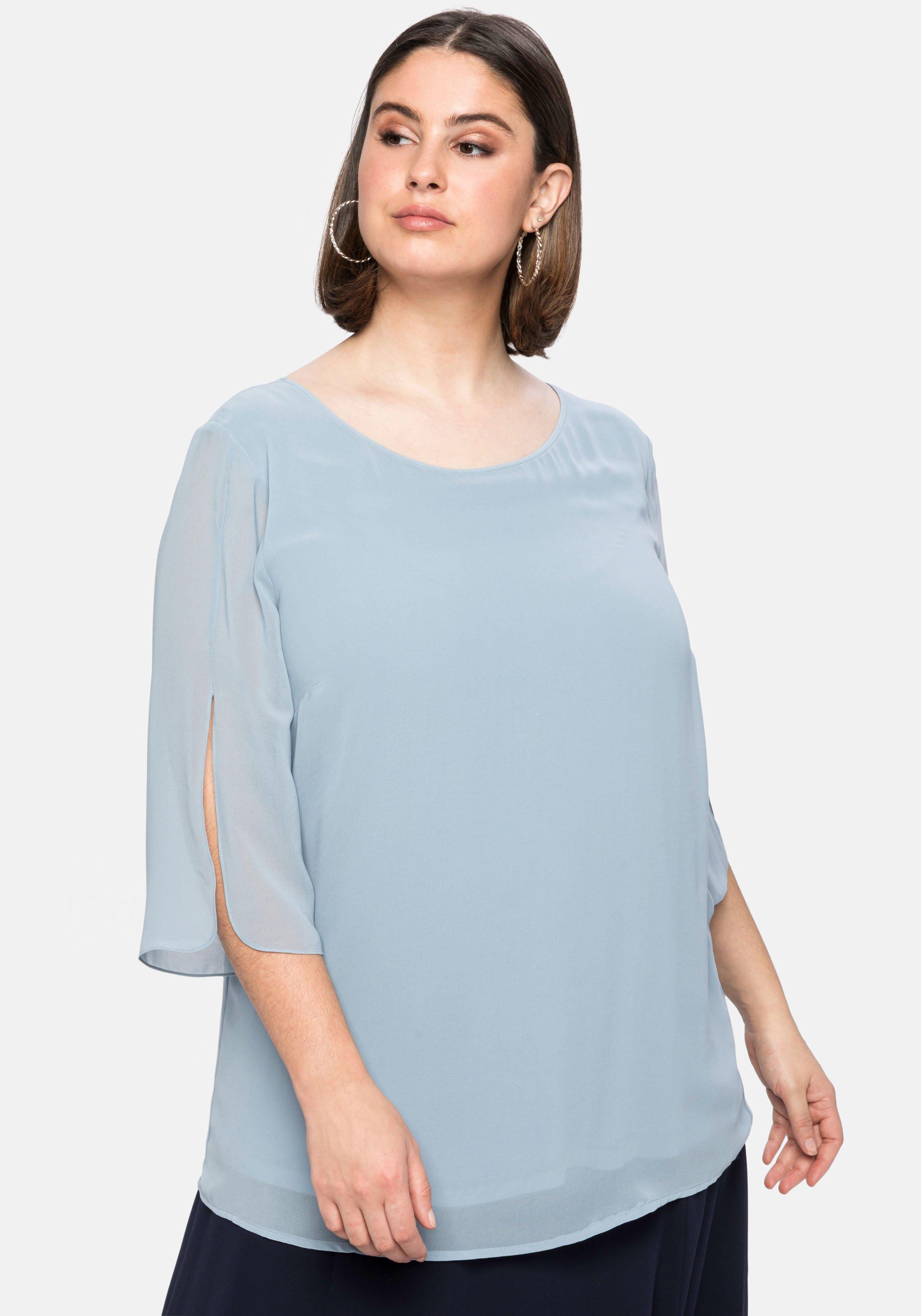 sheego Tunika im Layerlook mit Chiffon - eisblau sheego