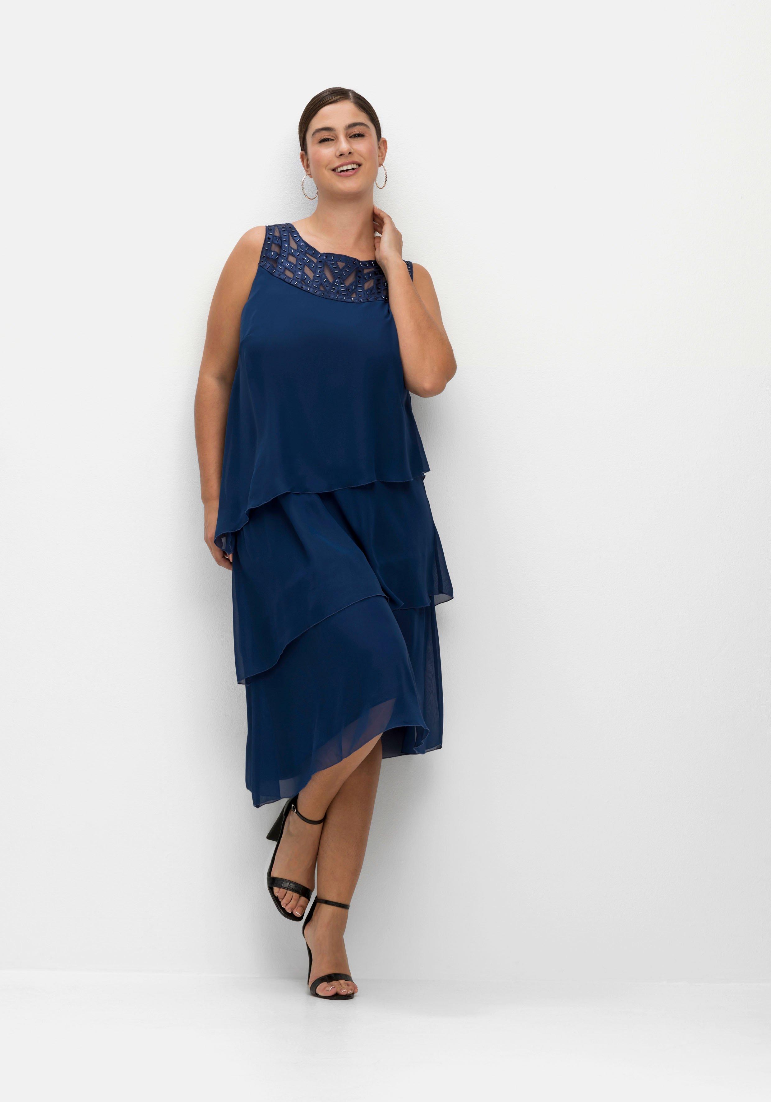 sheego Cocktailkleid im Layerlook, mit Pailletten - blau sheego