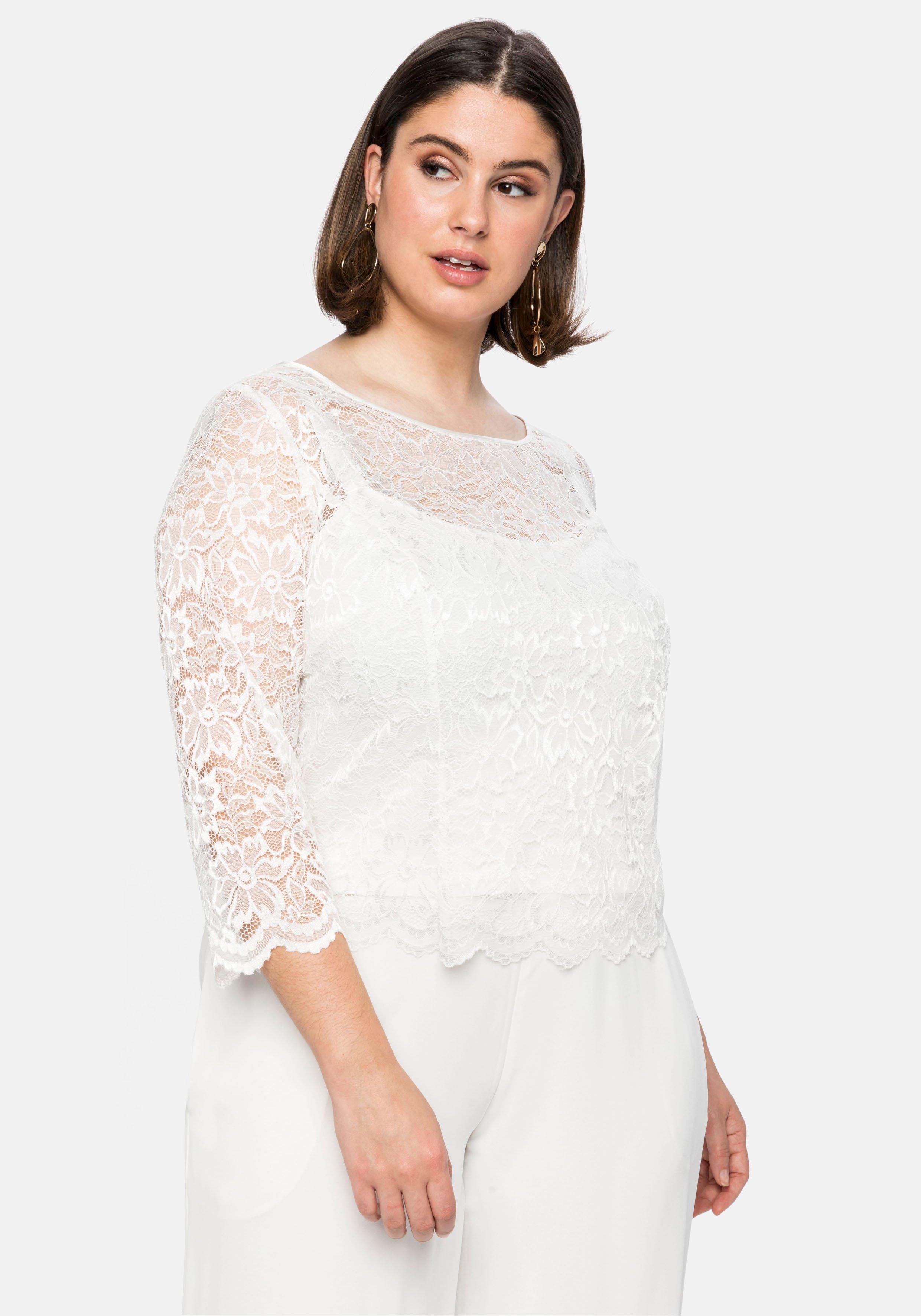 sheego Tunika aus fein glänzender Spitze, mit Innentop - offwhite sheego