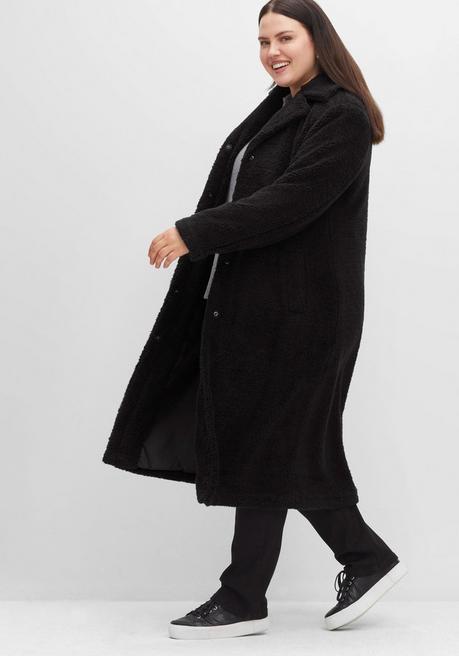Mantel aus kuscheligem Fellimitat - schwarz - 40