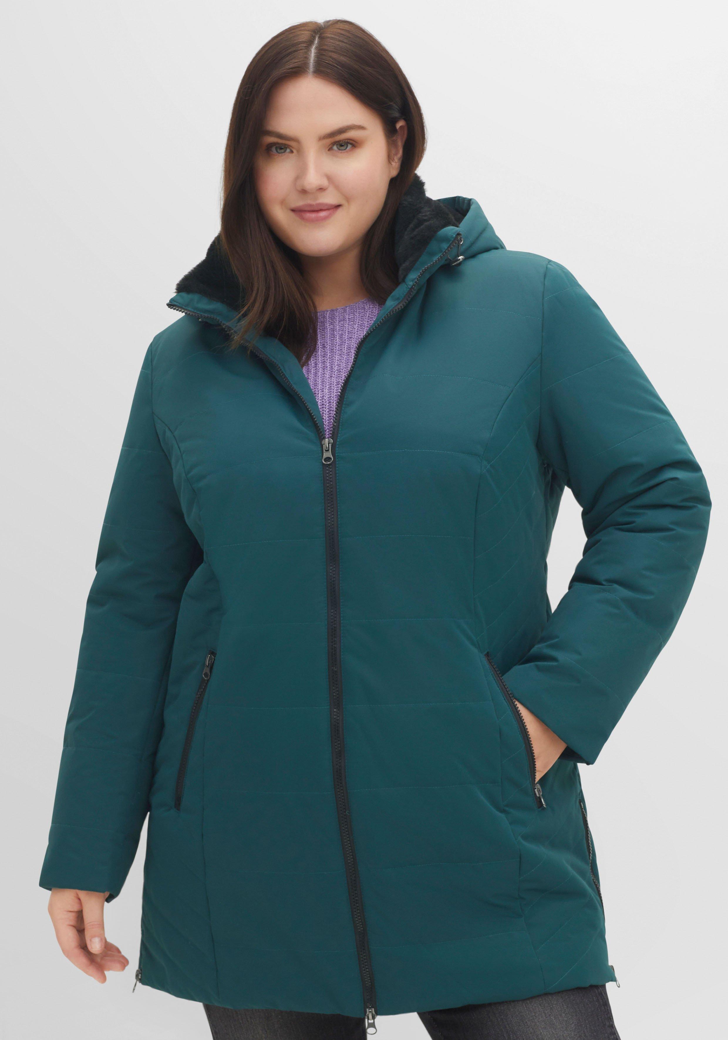 Steppjacke mit Kapuze und 2-Wege-Zipper - tiefgrün | sheego