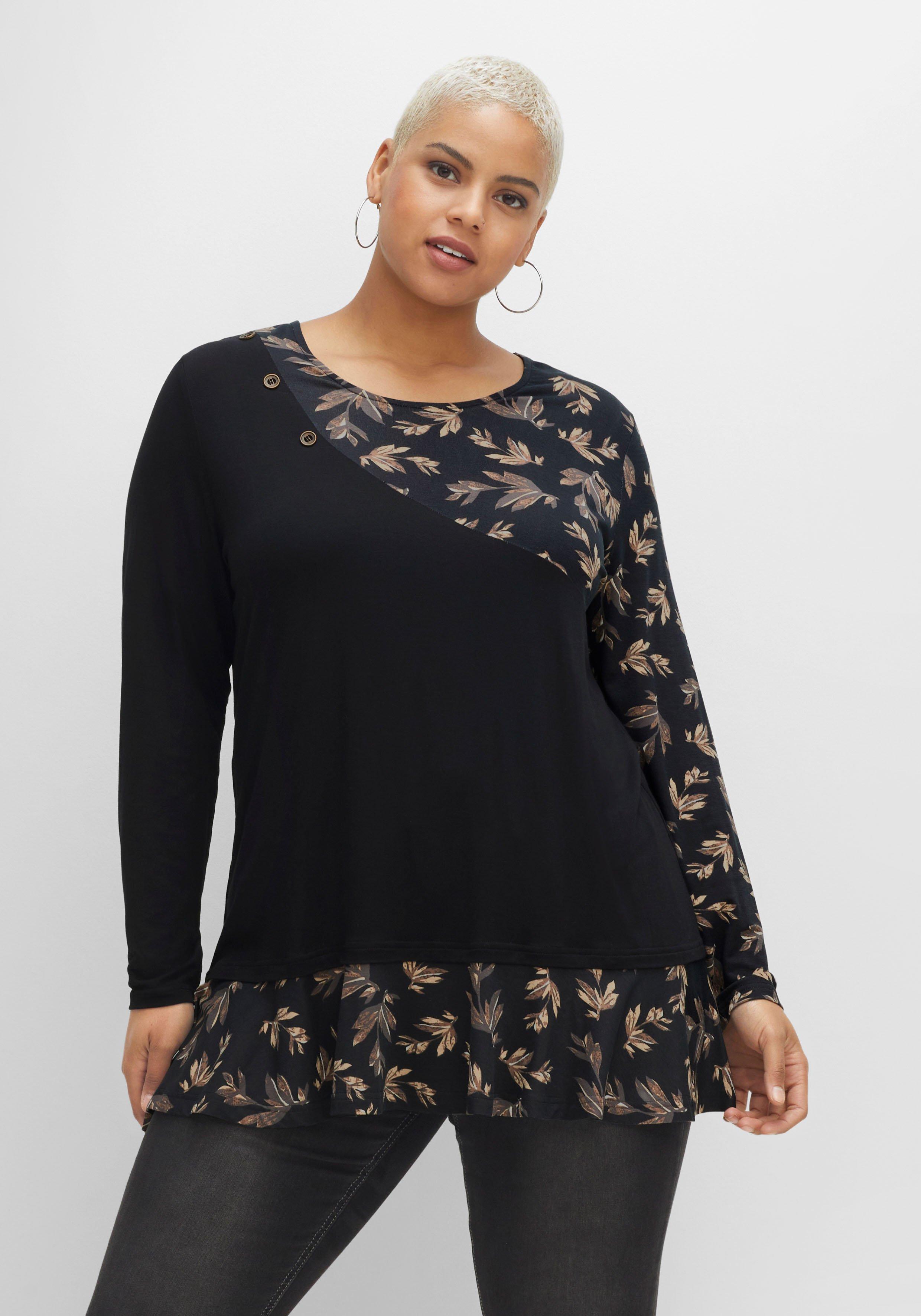 sheego by Joe Browns Longshirt mit floralem Druck, in Double-Layer-Optik - schwarz bedruckt sheego