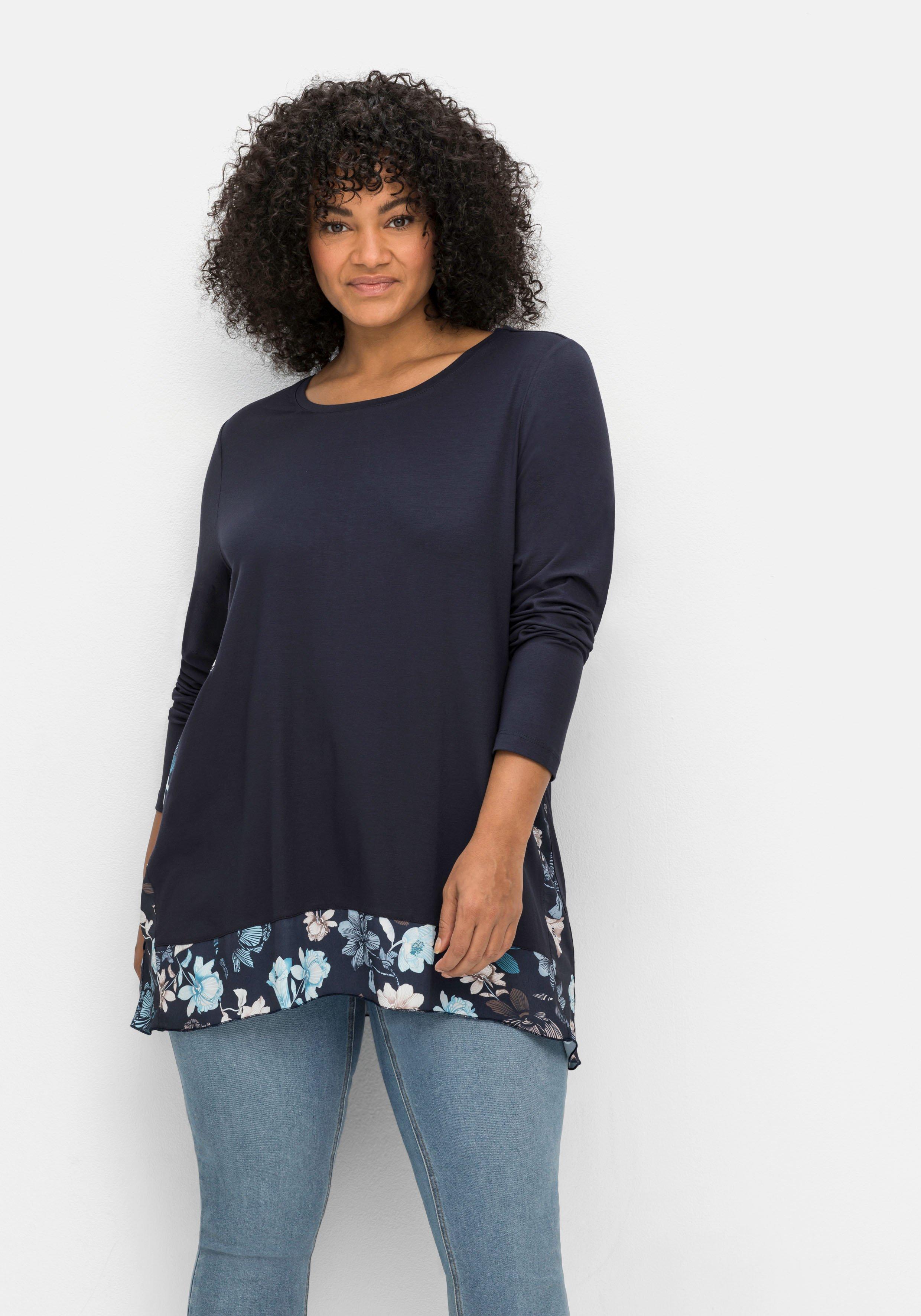 floral | bedruckten Longshirt marine - sheego Einsätzen mit