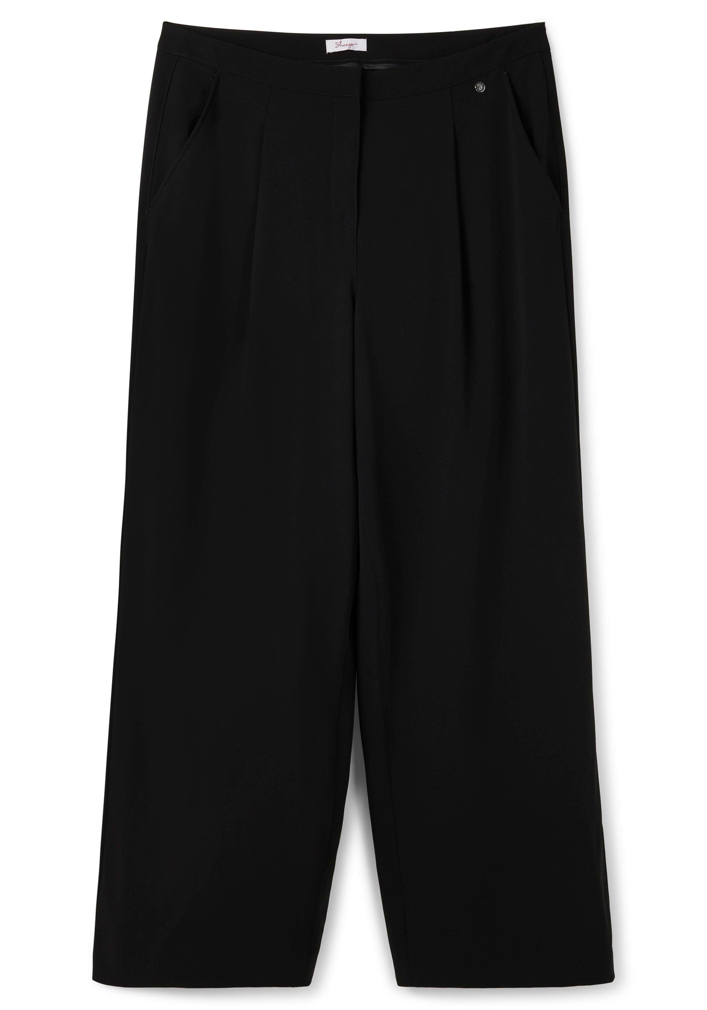 Weite Hose mit Verschluss schwarz | asymmetrischem - sheego