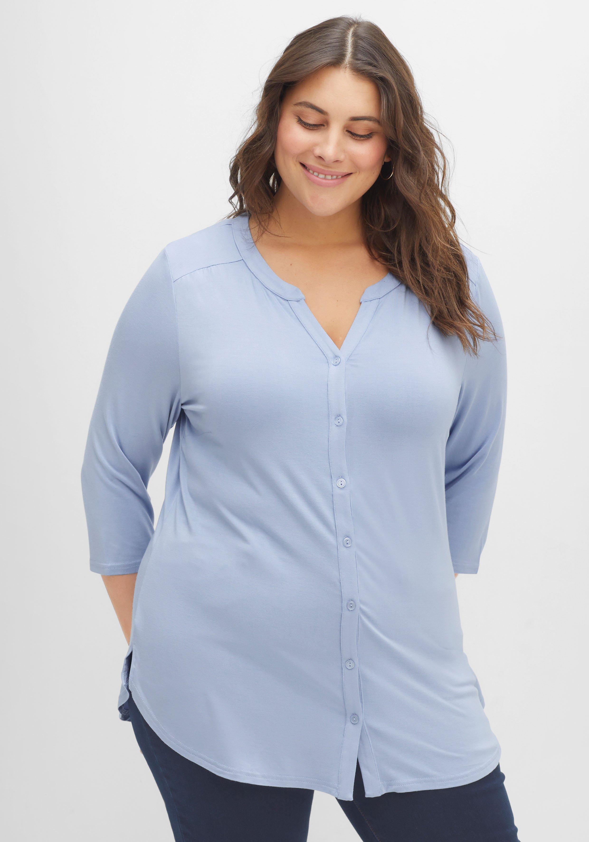 Shirtbluse mit 3/4-Arm sheego und Kräuseldetails | - mittelblau