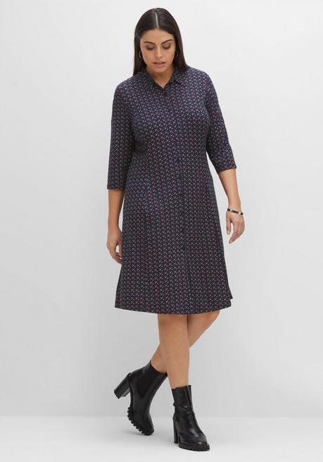 Jerseykleid in Hemdblusen-Stil, leicht elastisch - nachtblau bedruckt - 40