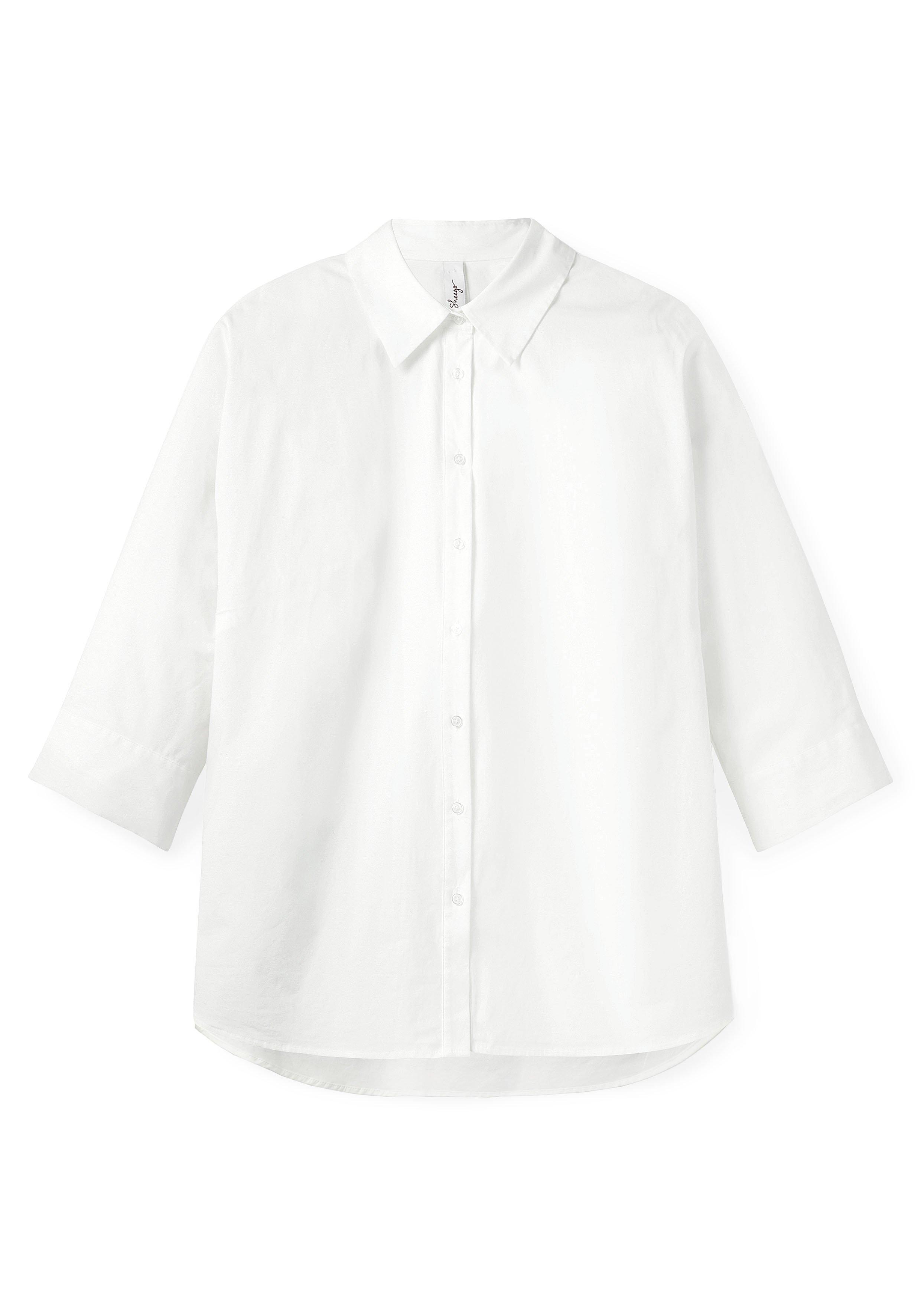 Popeline-Qualität 3/4-Arm, sheego | mit - weiß Hemdbluse in