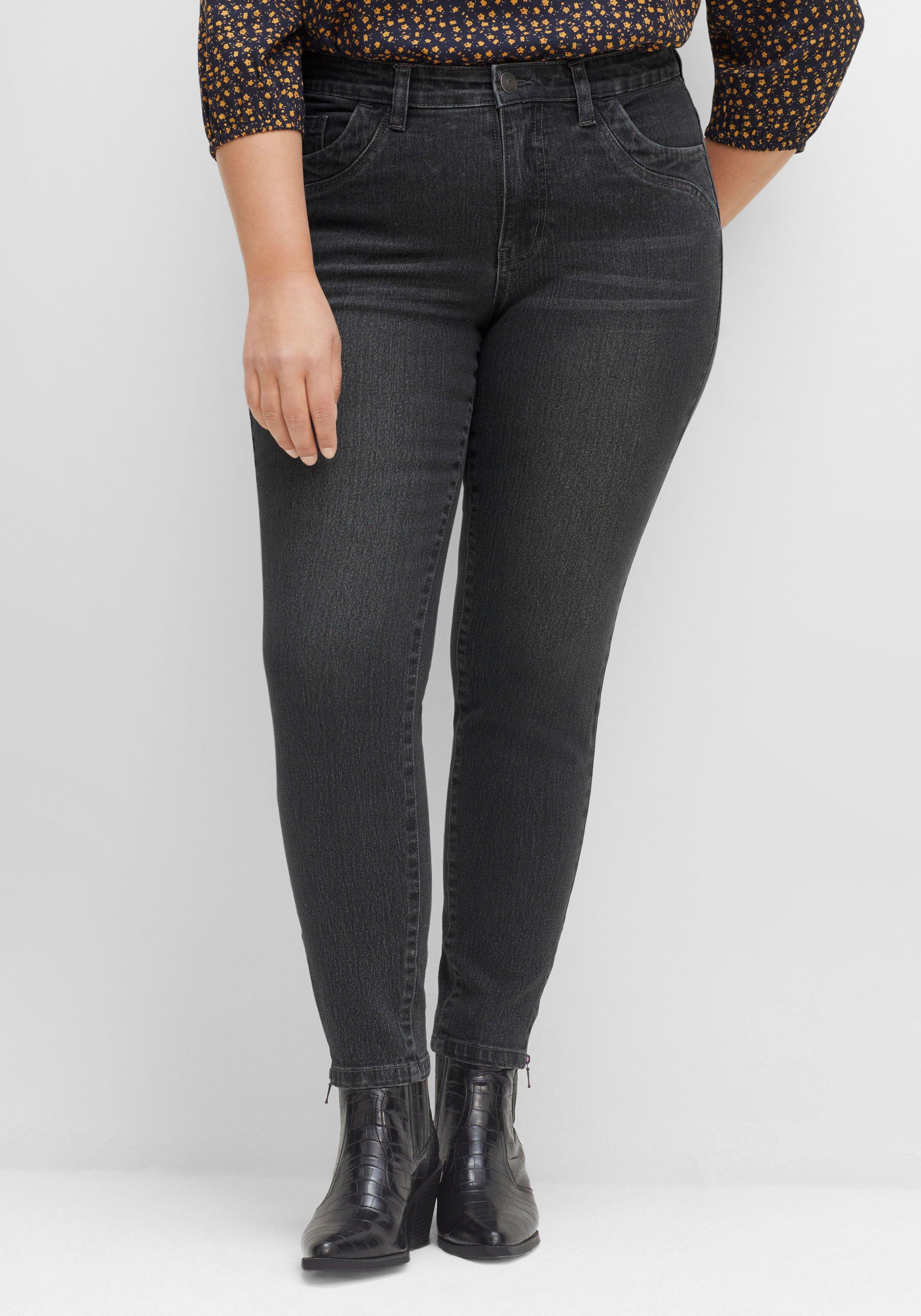 sheego Schmale Jeans mit Zippern am Saumabschluss - grey Denim sheego