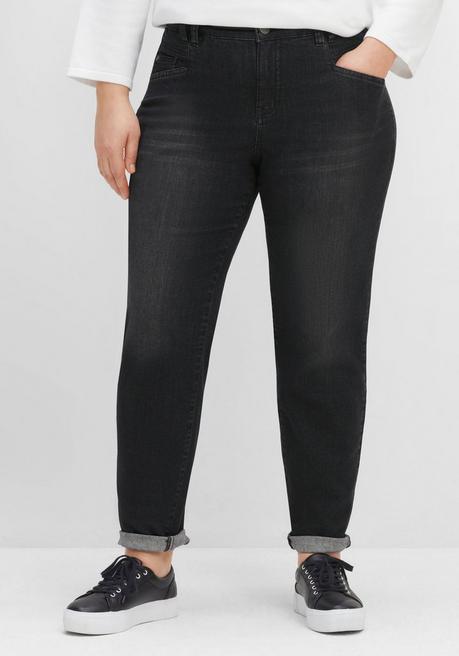 Girlfriend-Jeans mit Teilgummibund hinten - black Denim - 40