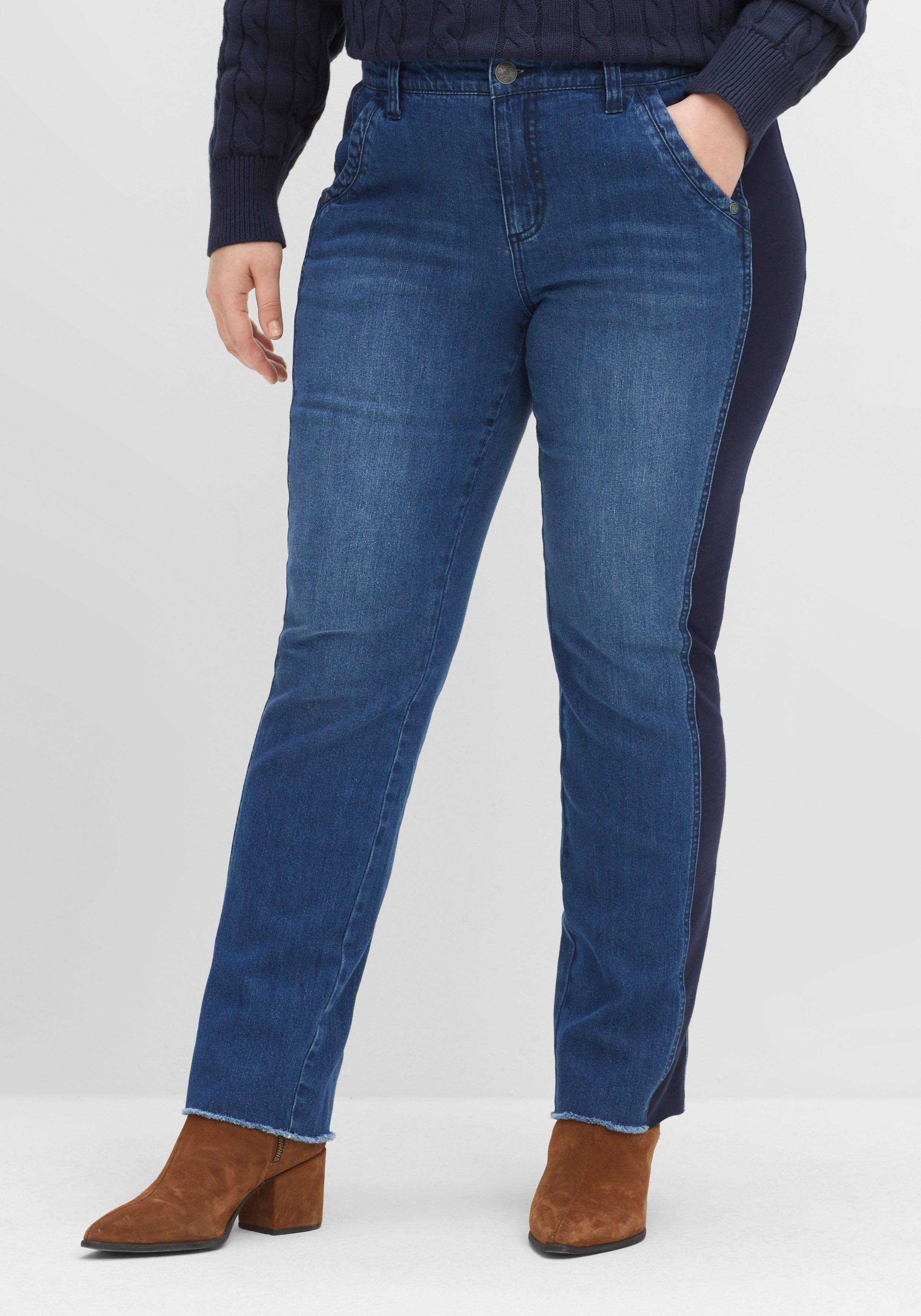 sheego Gerade Jeans mit Jersey-Einsätzen seitlich am Bein - blue Denim sheego