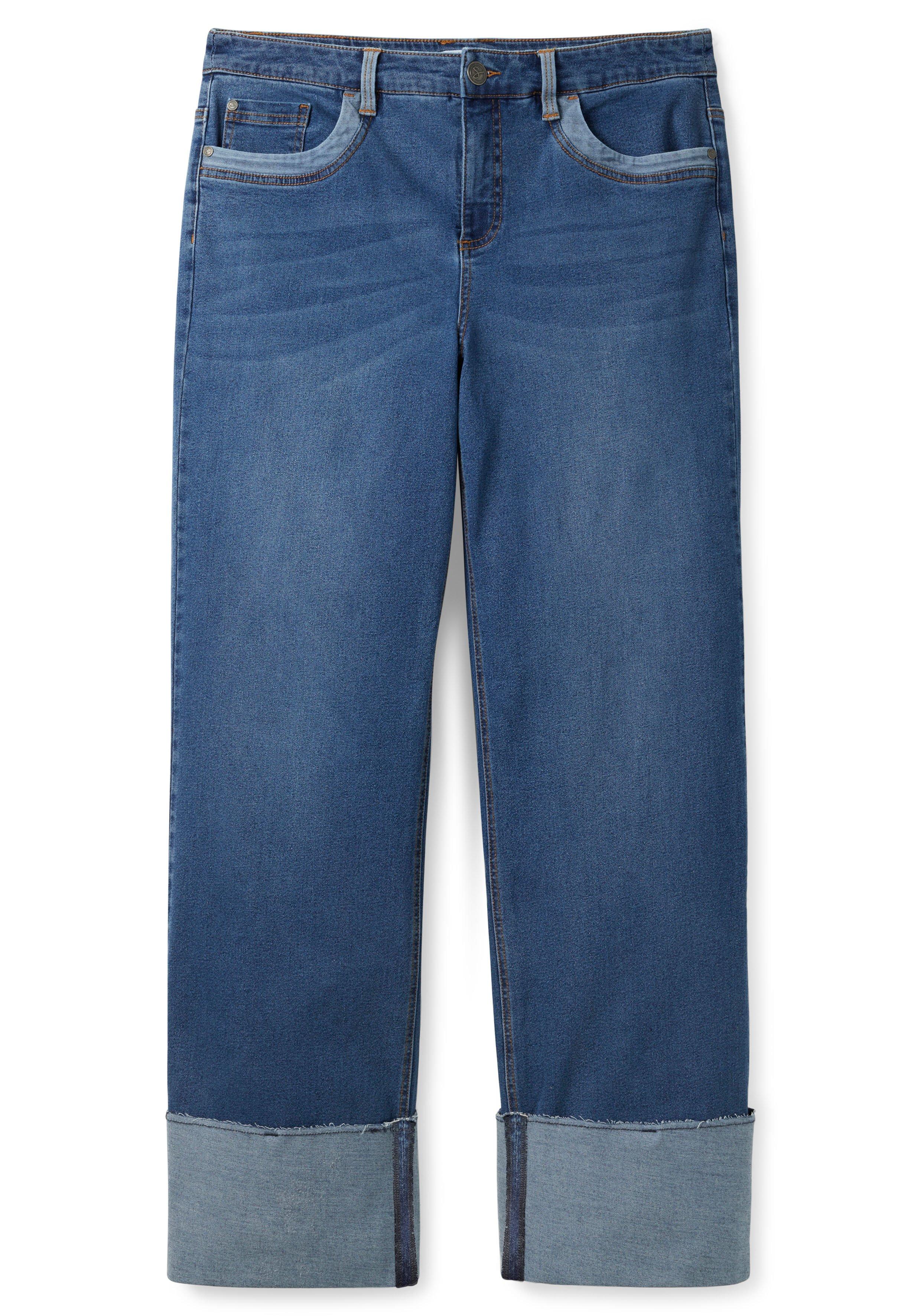 Jeansjacke in kurzer, kastiger Form mit Halbarm | - blue sheego Denim