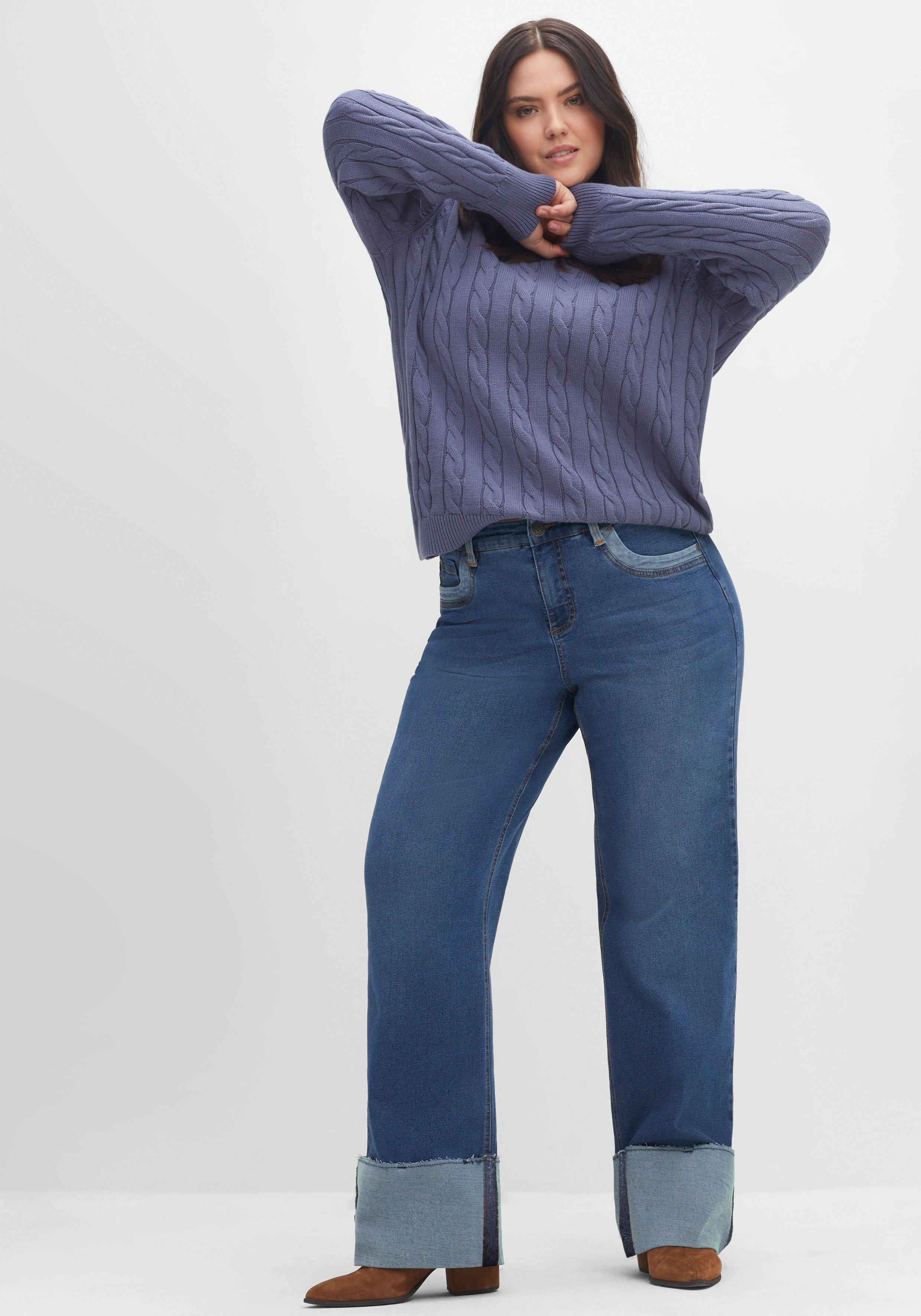 Jeansjacke in Form - blue Denim mit kastiger | Halbarm kurzer, sheego