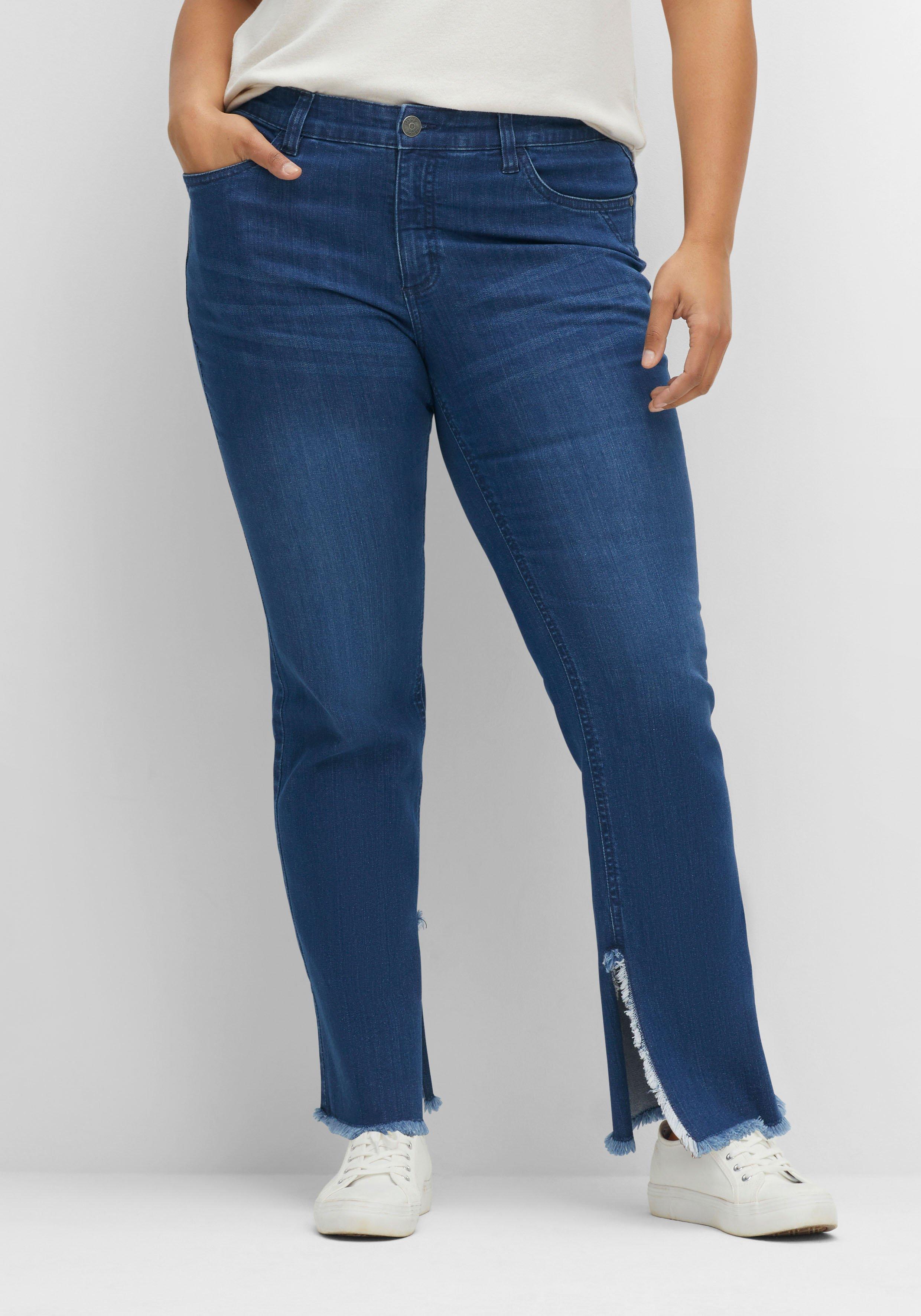 - Jeans geschlitztem | mit blue Innensaum Gerade dark sheego Denim