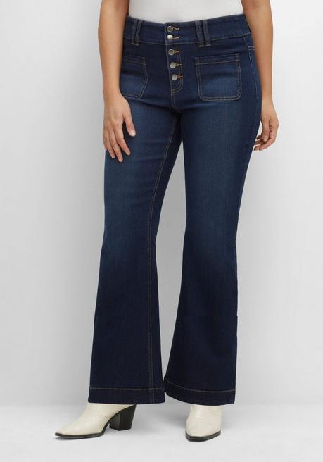 Bootcut-Jeans mit aufgesetzten Taschen - dark blue Denim - 40
