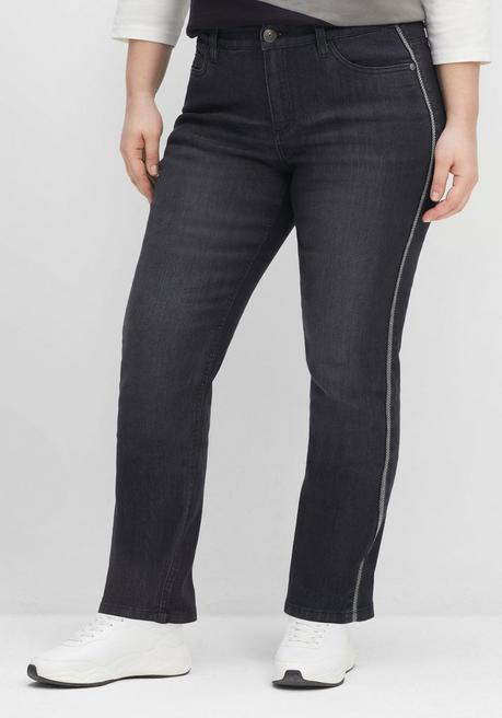 Gerade Jeans mit Kontrasttapes seitlich - black Denim - 40