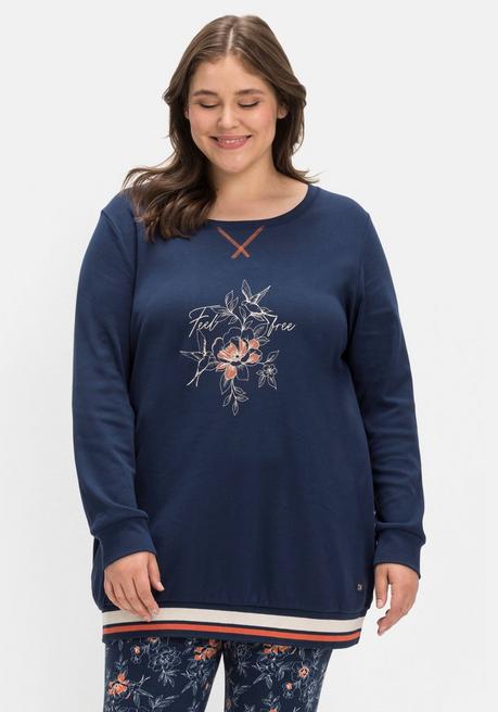 Relax-Sweatshirt in Longform mit floralem Druck - marine - 40/42