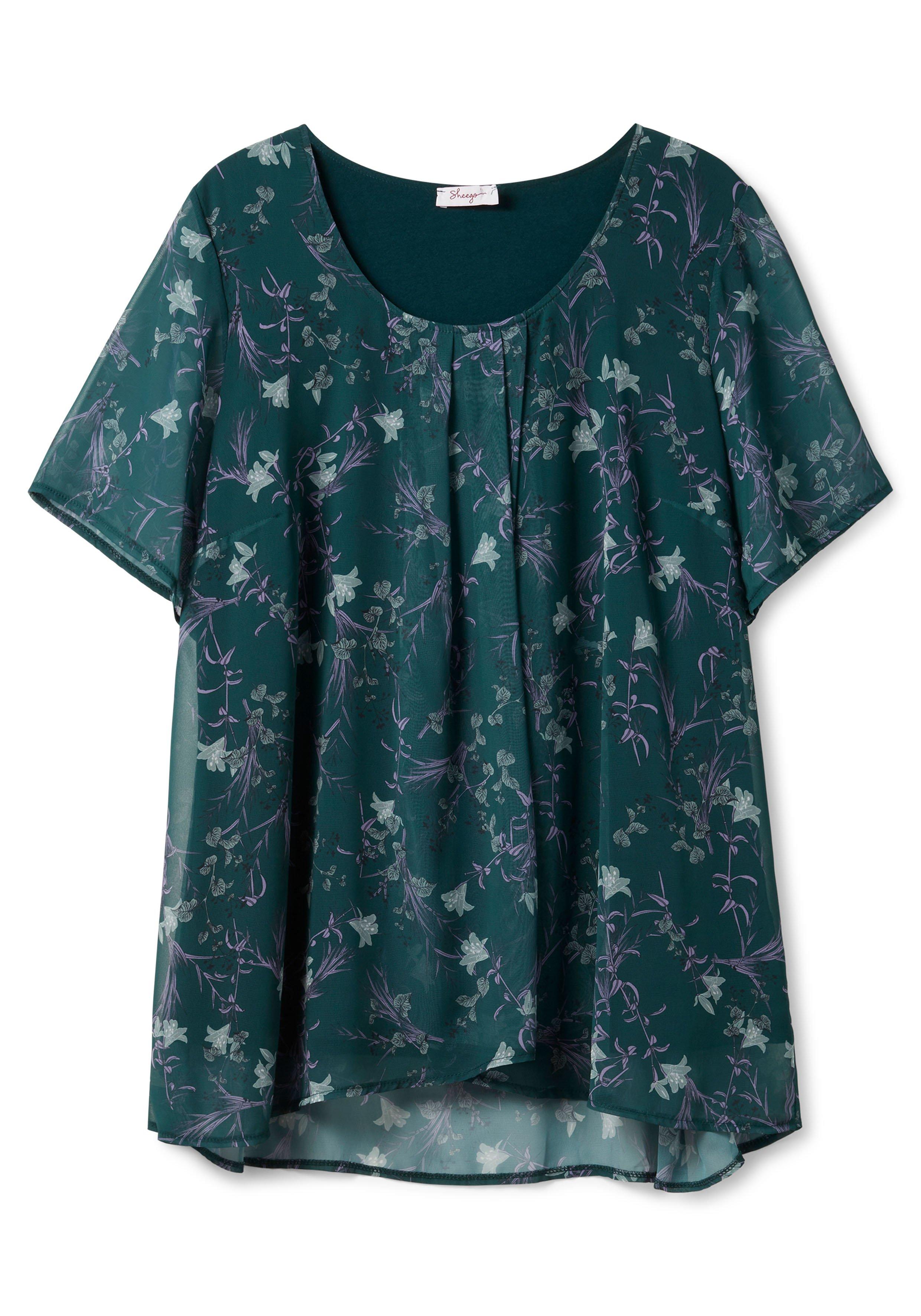 Shirt aus Chiffon von | Falten - bedruckt tiefgrün Alloverdruck sheego und mit
