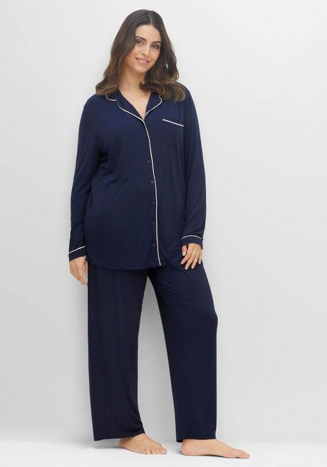 sheego | Pyjama-Set Oberteil aus langer Hose - marine und