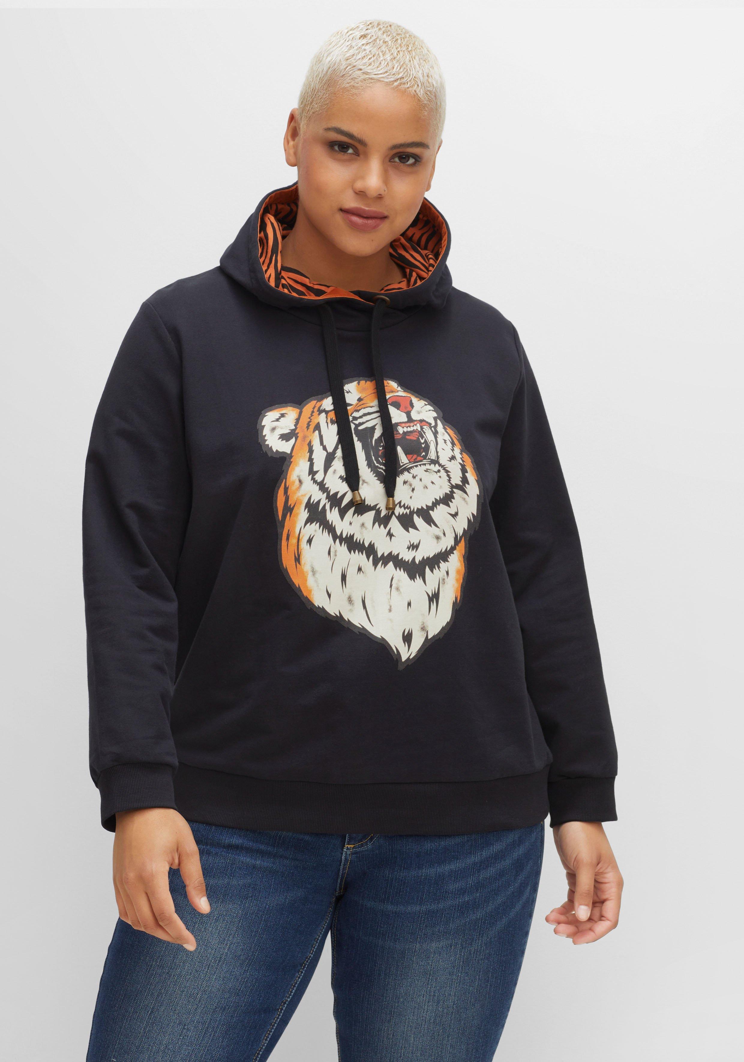 sheego by Joe Browns Kapuzen-Sweatshirt mit Animal-Frontdruck - schwarz sheego