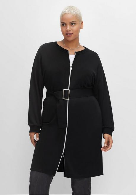 Shirtjacke in Longform mit dekorativem Gürtel - schwarz - 40