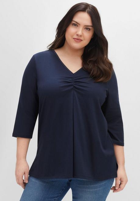 Shirt aus Jersey, mit V-Ausschnitt und Kellerfalte - nachtblau - 40/42
