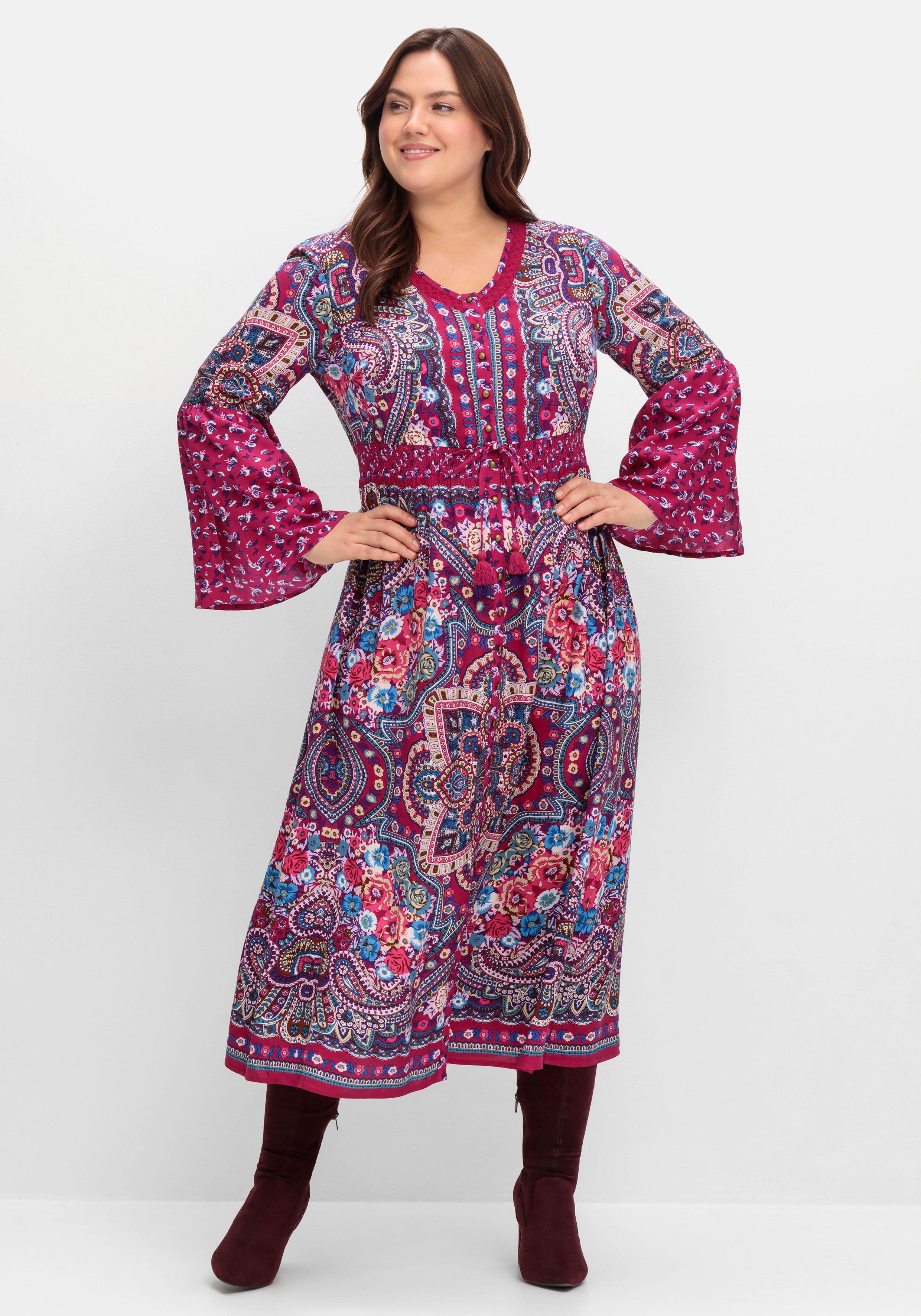 sheego by Joe Browns Maxikleid im Boho-Stil, mit Trompetenärmeln - pink bedruckt sheego