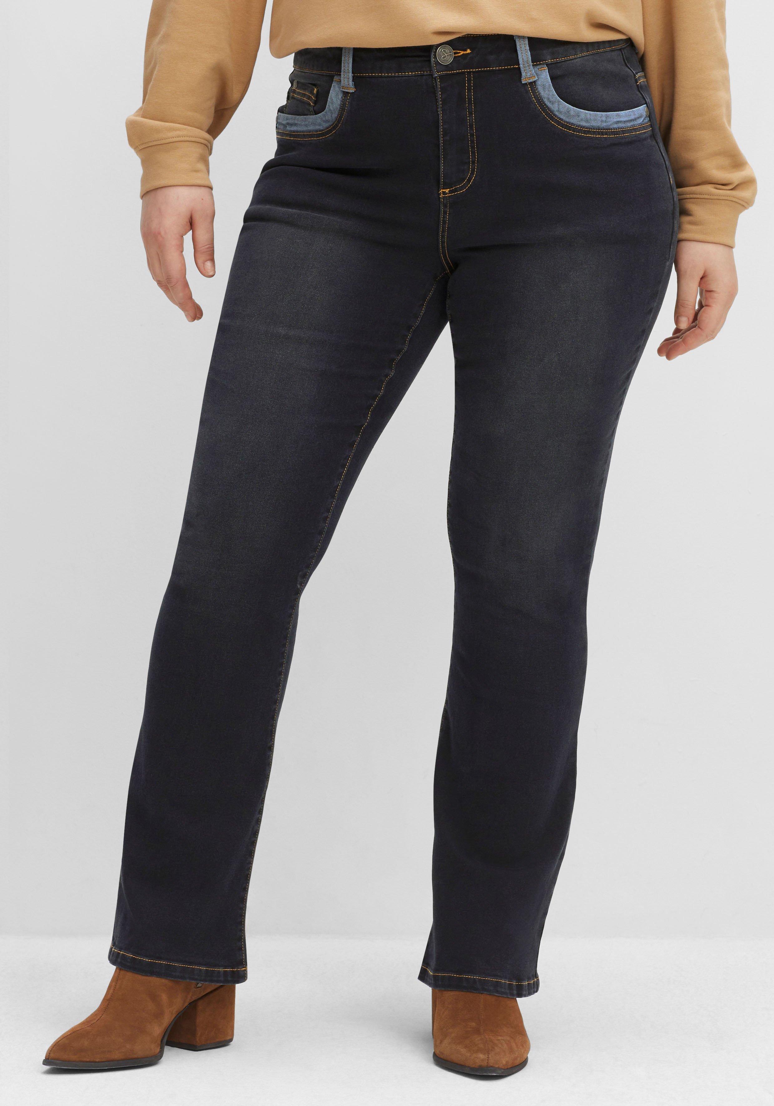 sheego Bootcut-Jeans mit Kontrastdetails - black Denim sheego