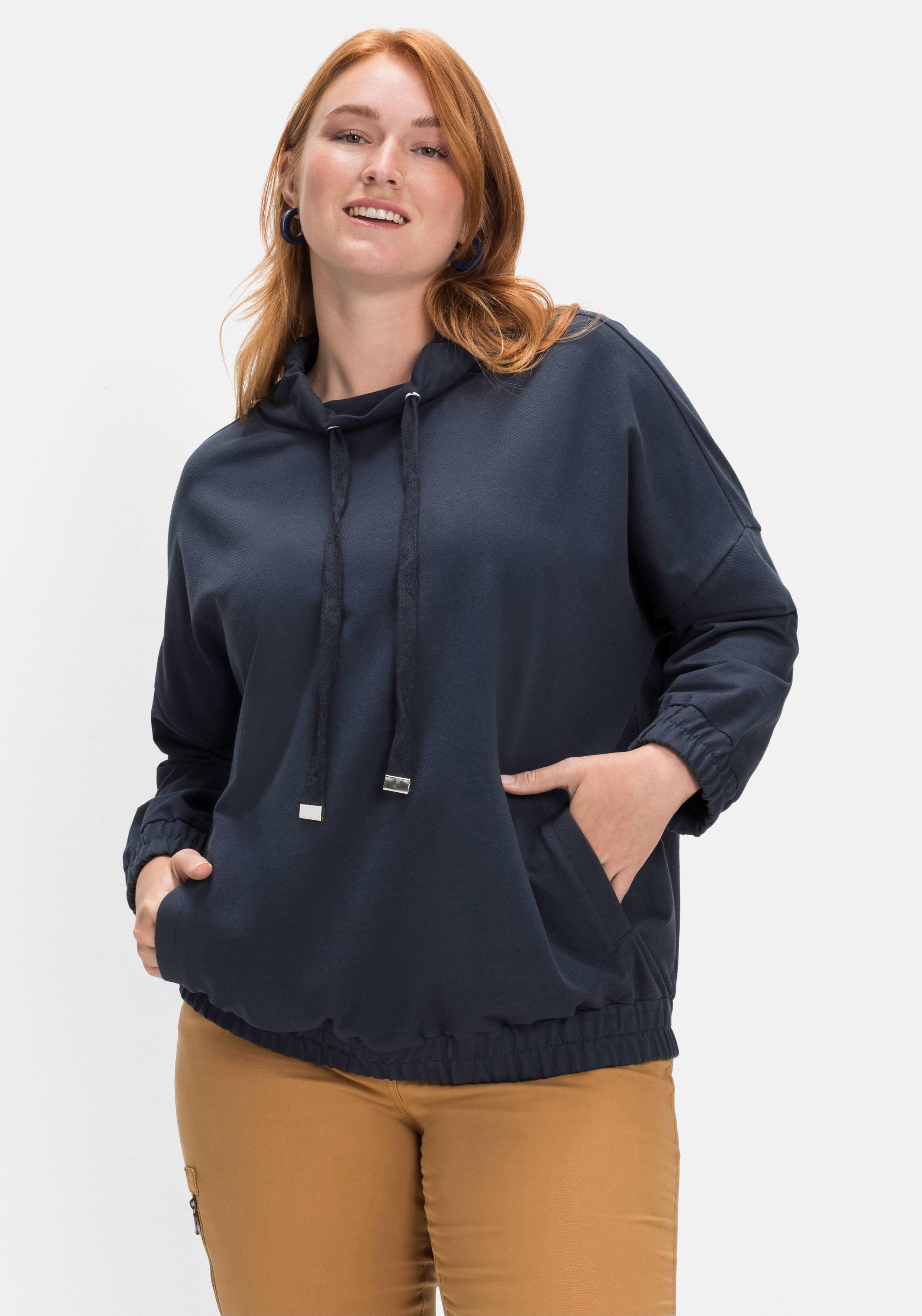 sheego Sweatshirt mit Stehkragen und Tunnelzug - nachtblau sheego