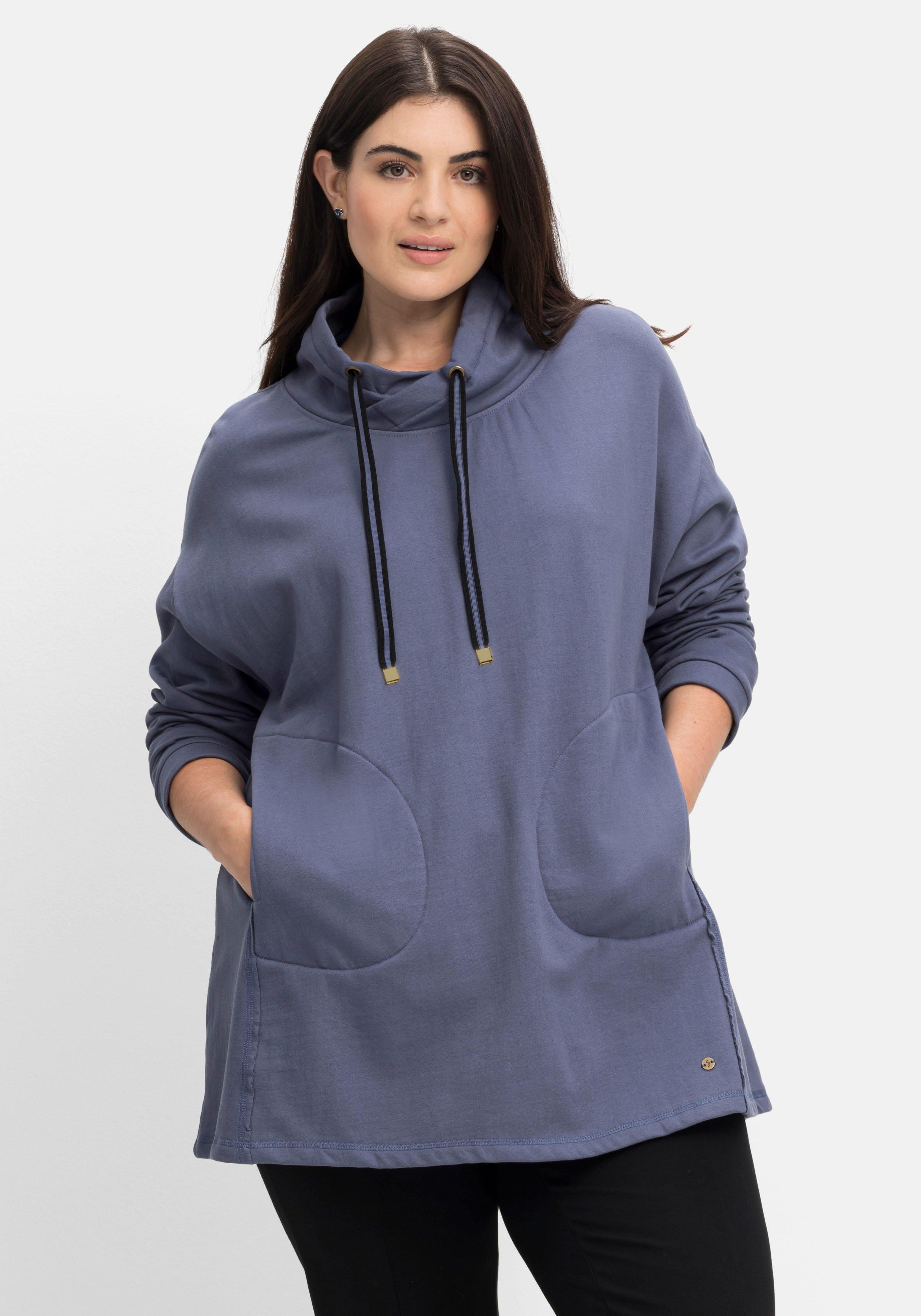 sheego Sweatshirt in A-Linie, mit Taschen und Kragen - indigo sheego