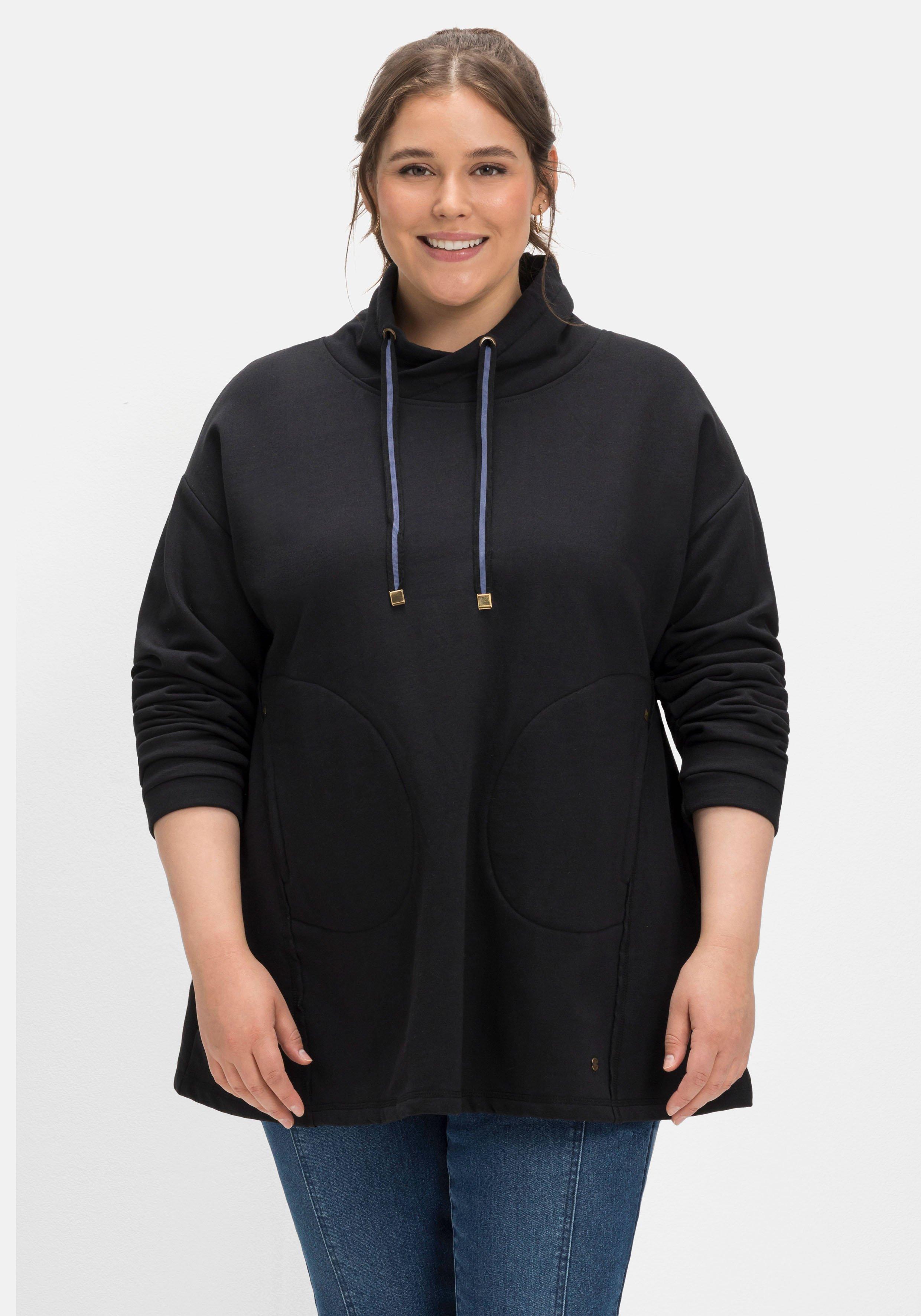 Sweatshirt in A-Linie, mit Taschen und Kragen - schwarz | sheego